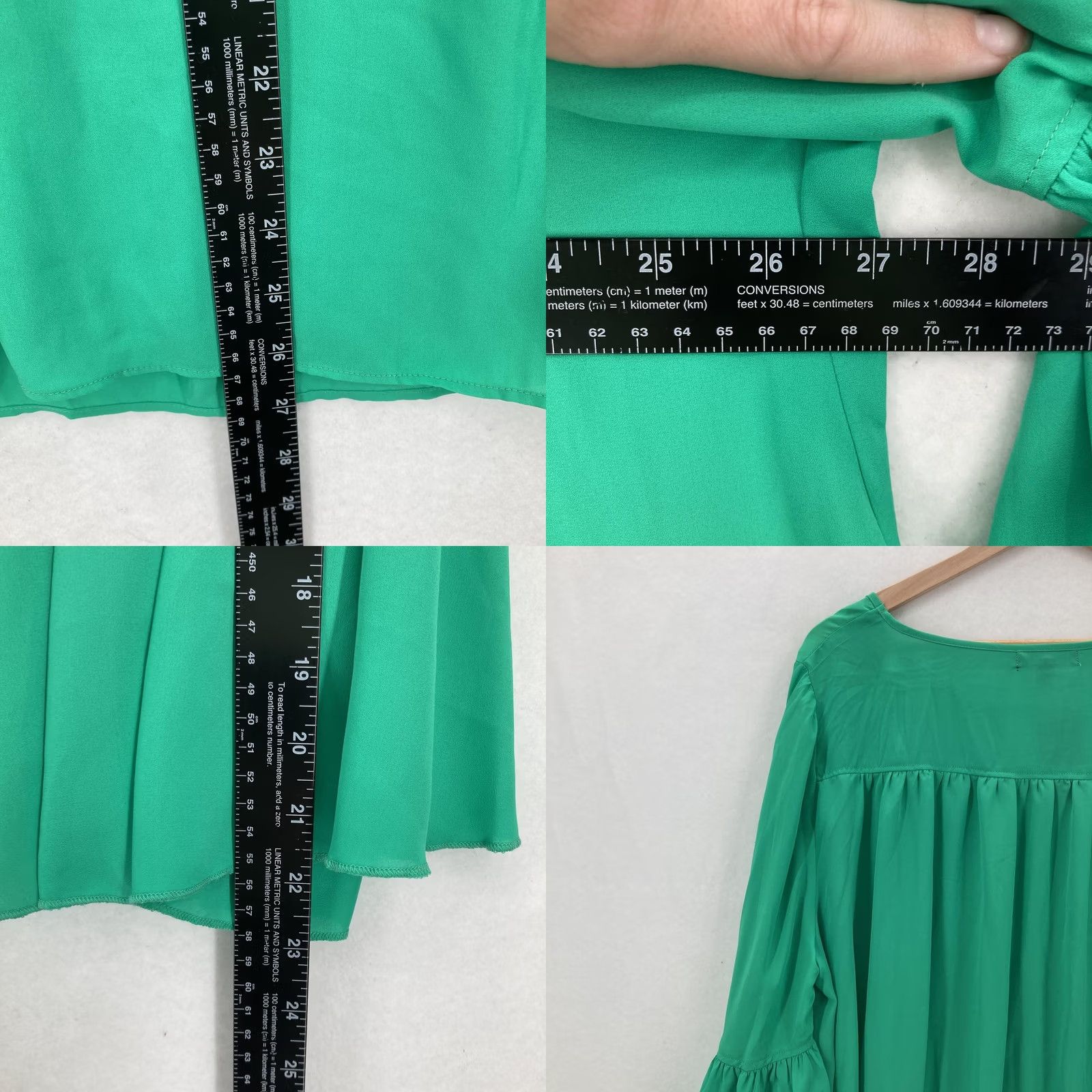 Vintage Lane Bryant Green Bell Sleeve Ruffle Tunic Shirt Womens 18/20 Flowy Keyhole Neck Size 3XL / US 20-22 - 8 Thumbnail