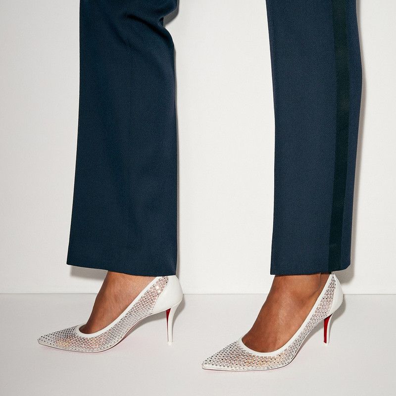 Christian Louboutin os11x0526 Apostropha Mesh Strass 80mm Pumps in Bianco Size US 7 / IT 37 - 2 Thumbnail