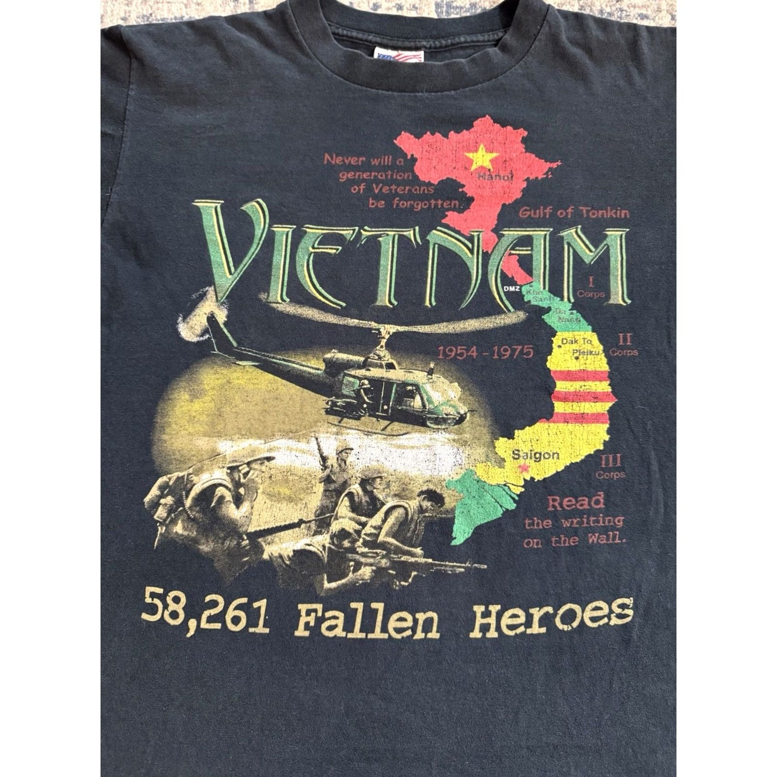 Vintage VINTAGE 90s Military Vietnam Fallen Soldiers T Shirt Sz M Black Jensen Rap Tee Mens Size US M / EU 48-50 / 2 - 2 Thumbnail