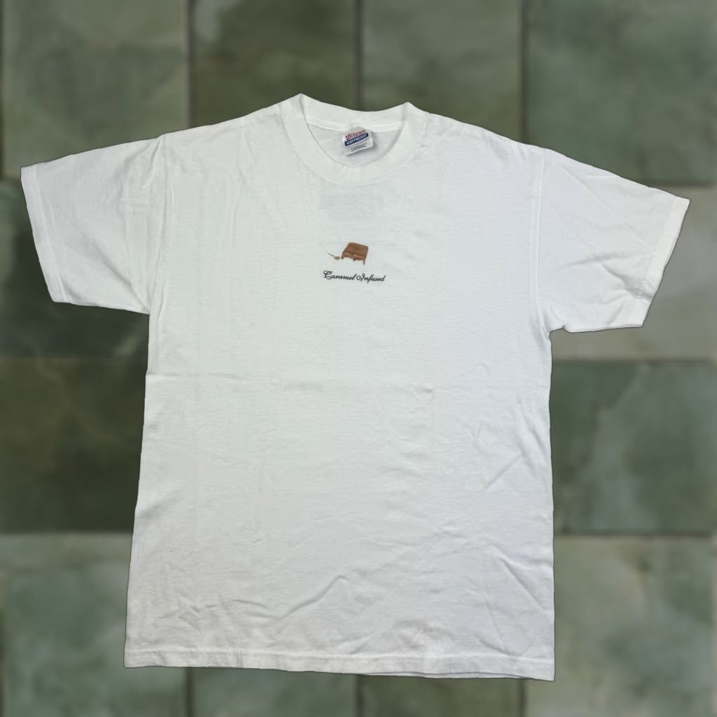 Hanes VINTAGE Hanes T-Shirt Adult Medium White Crew Neck Short Sleeve 90s Y2K Promotion Vodka Caramel Infused Vodka Vintage Promotional T Shirt Mens Size US M / EU 48-50 / 2 - 1 Thumbnail