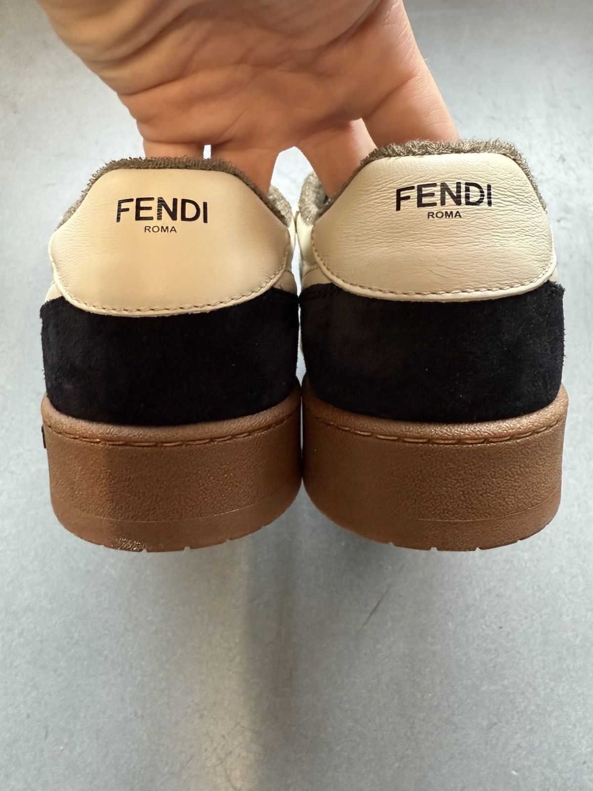 Fendi Fendi Match Low Top Leather Sneaker Cream/Black Size US 11 / EU 44 - 7 Thumbnail