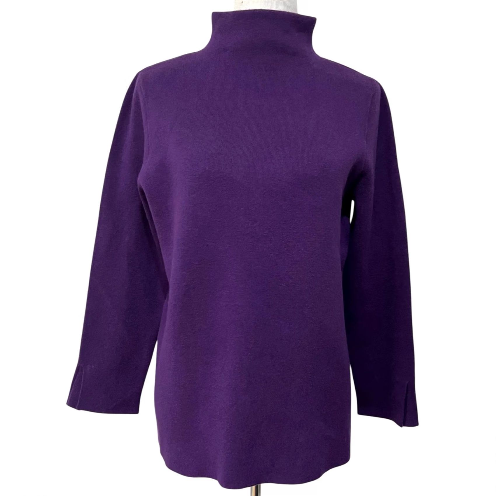 J. Jill VINTAGE J Jill Mock Neck Tunic Sweater Womens Petite M Purple Cotton Blend Cozy Soft Size M / US 6-8 / IT 42-44 - 2 Thumbnail