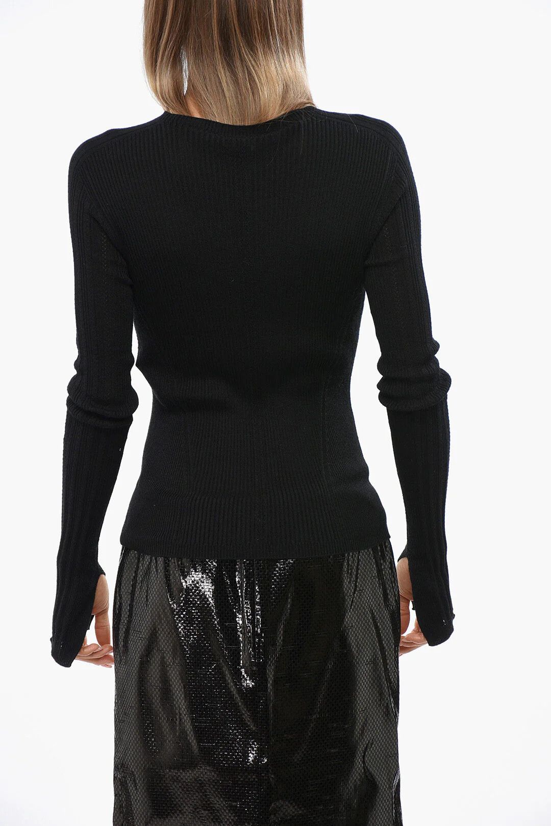 Lanvin og1mm0426 Lightweight Ribbed Crewneck Sweater in Black Size M / US 6-8 / IT 42-44 - 2 Thumbnail