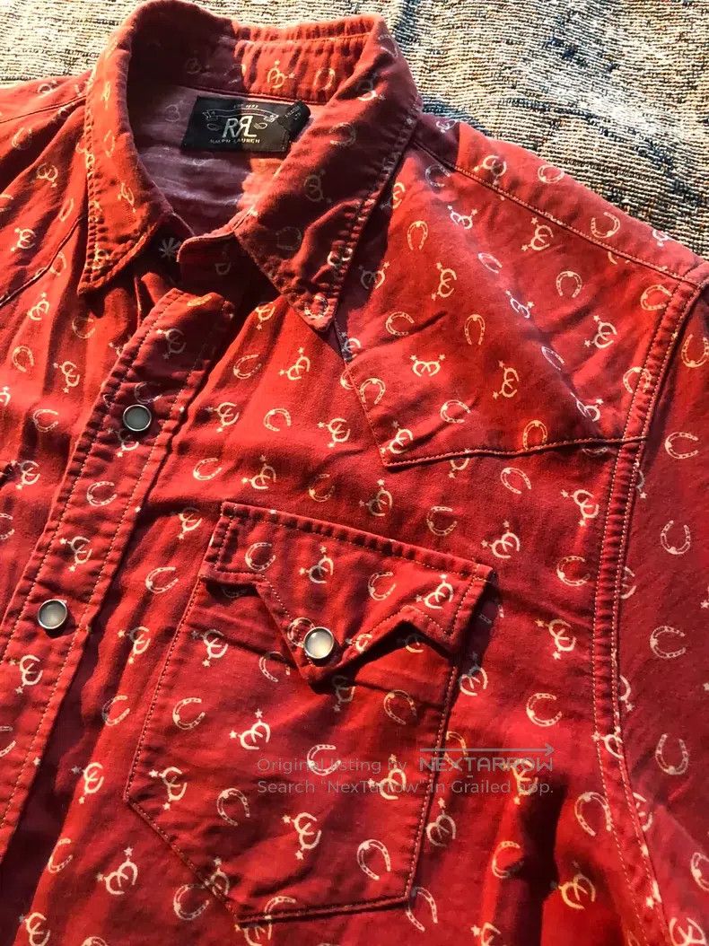 RRL Ralph Lauren RRL Ralph Lauren Classic Red Horseshoe Western Shirt Size US M / EU 48-50 / 2 - 3 Thumbnail