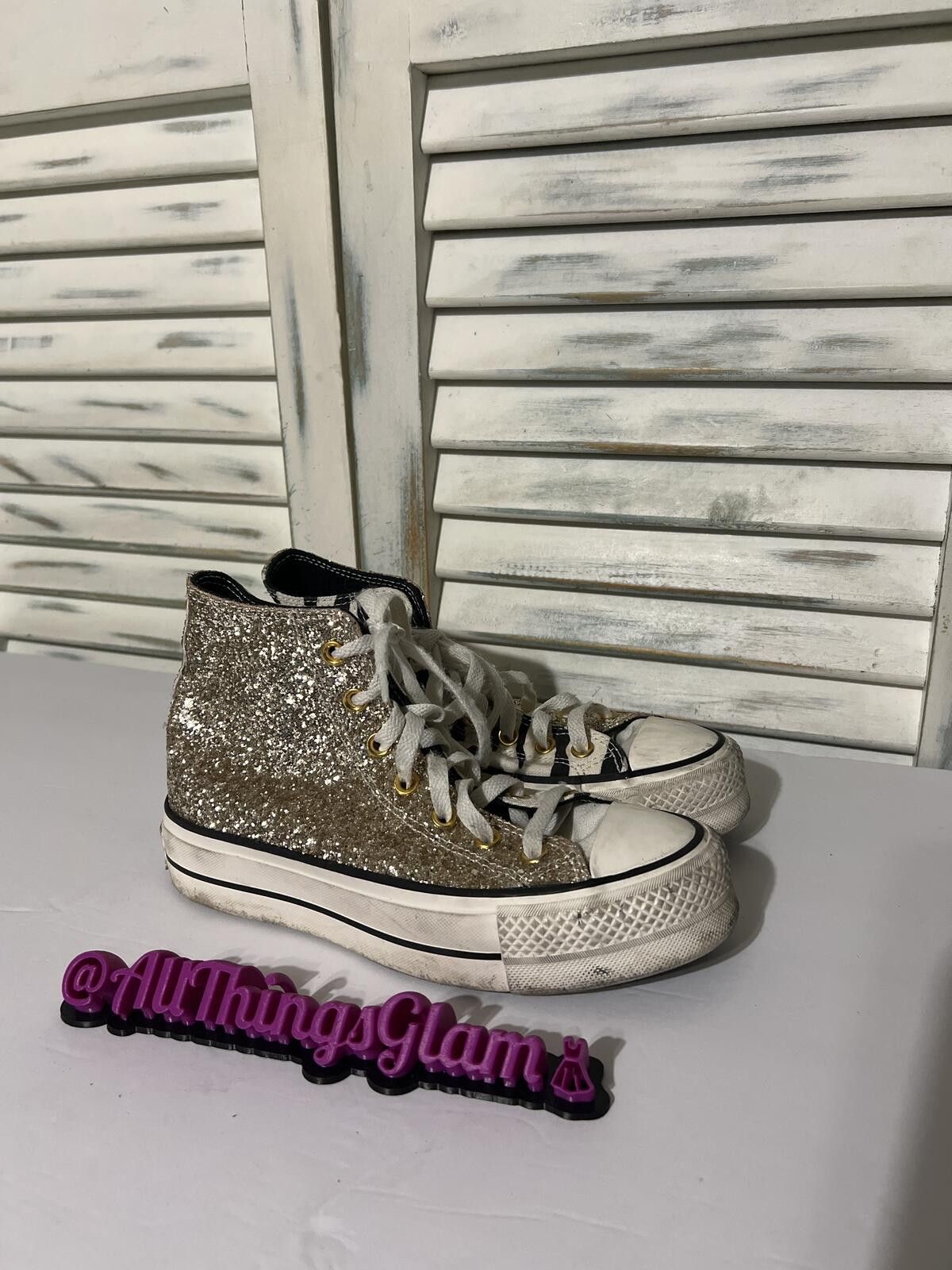 Converse Converse High Top Sneakers with Gold Glitter Zebra Print 4.5 Size US 4.5 / IT 34.5 - 3 Thumbnail
