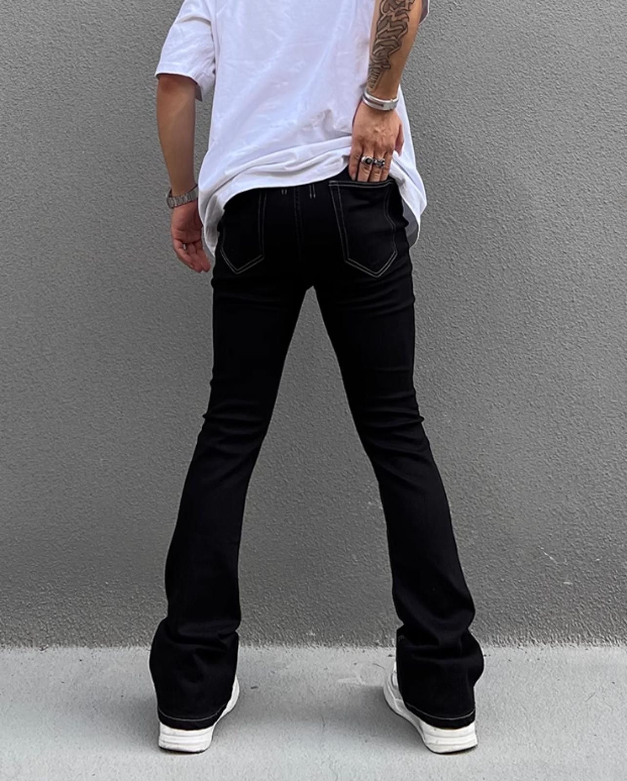 Japanese Brand Skinny Stacked Flare Black Jeans with White Stitching Size US 32 / EU 48 - 6 Thumbnail