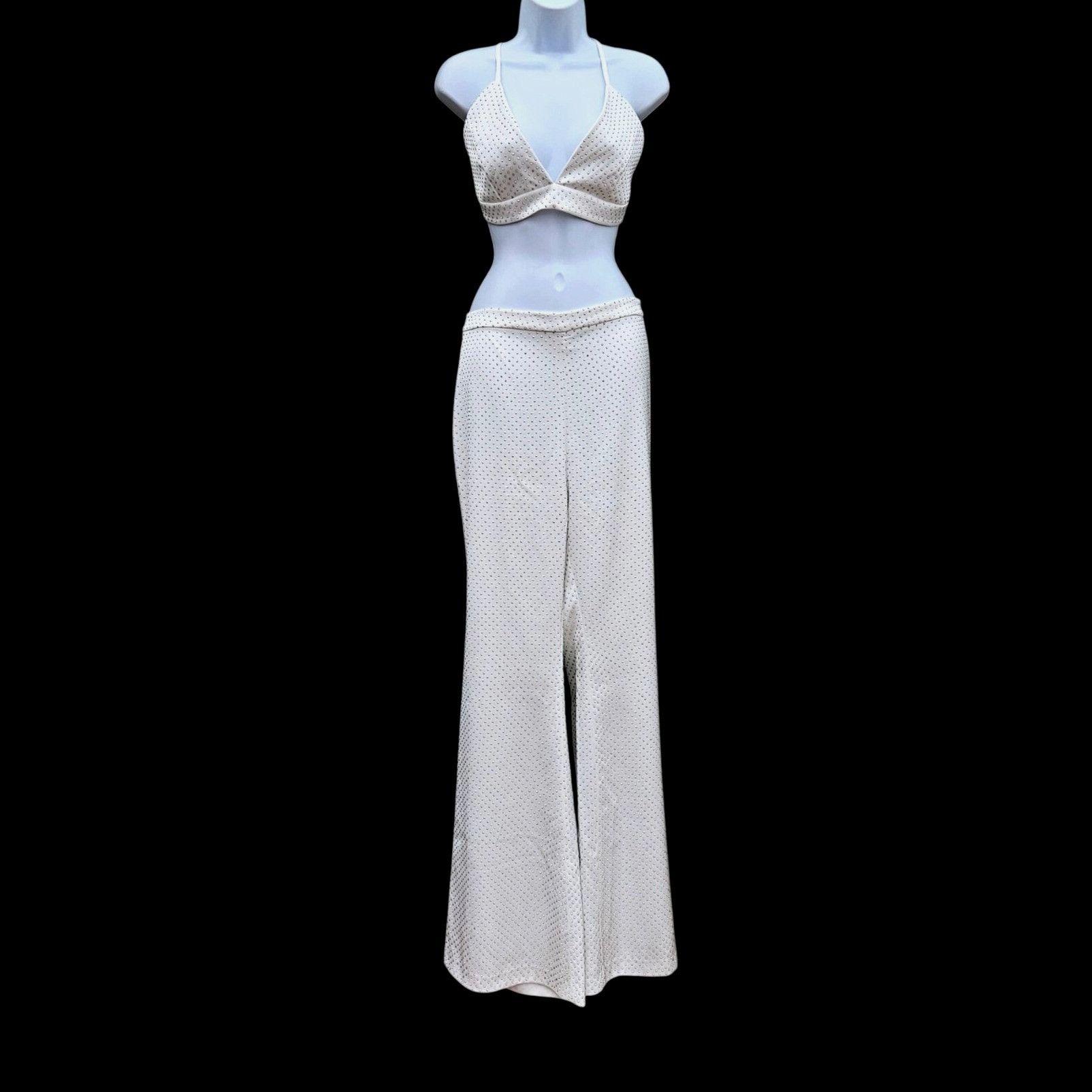 Other Nadine Merabi White Rhinestone Kira Two-Piece Set Top L Pant Size 36" / US 14 / IT 50 - 3 Thumbnail