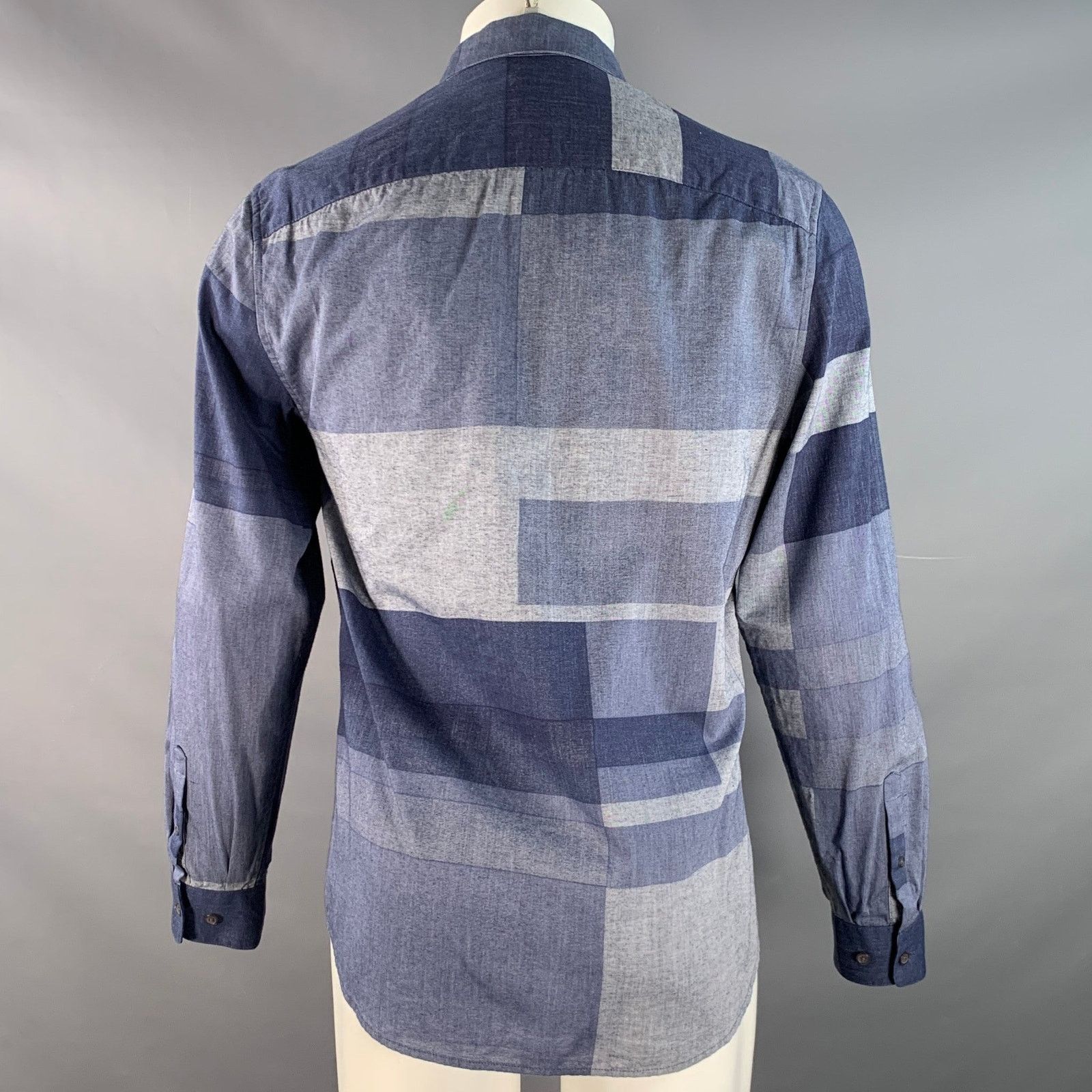 Elie Tahari M Blue Navy Color Block Cotton One pocket Long Sleeve Shirt Size US M / EU 48-50 / 2 - 3 Thumbnail