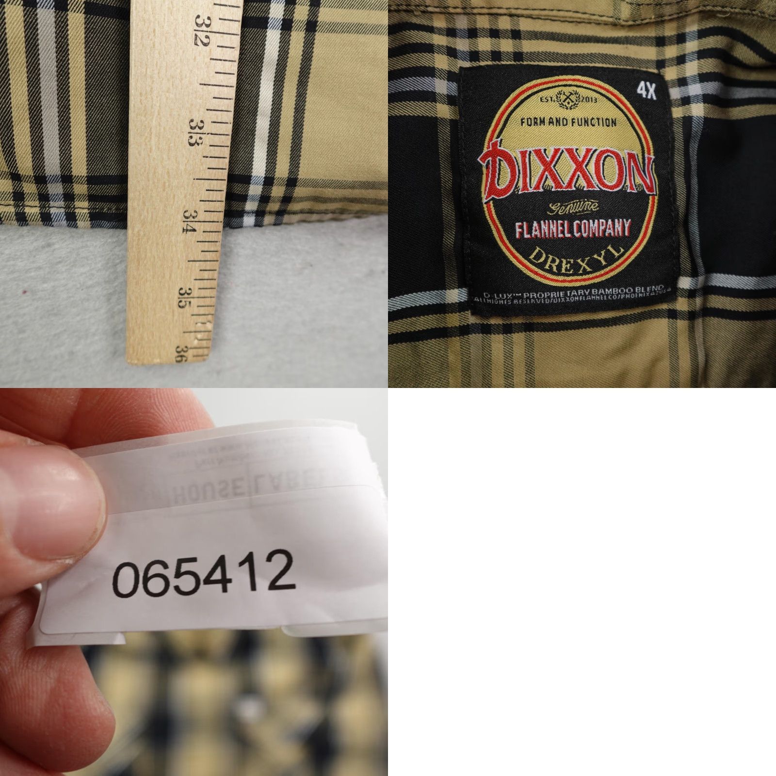 Vintage Dixxon Flannel Shirt Mens 4XL Black Beige Plaid Drexyl Bamboo Blend Short Sleeve Size US XXL / EU 58 / 5 - 8 Thumbnail