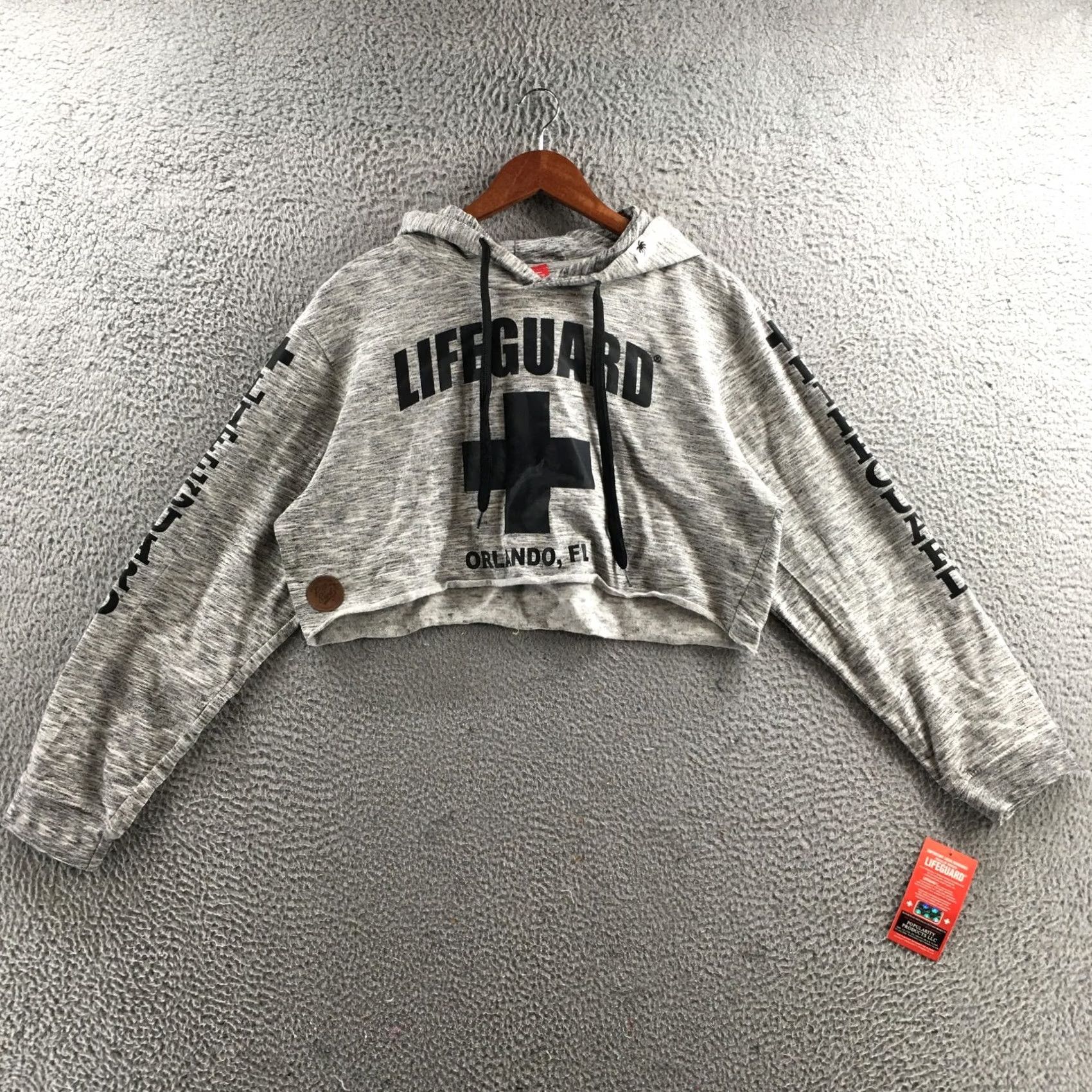Vintage Lifeguard Hoodie Womens Large Gray Heather Cropped Pullover Graphic Pop Surf Shirt Size L / US 10 / IT 46 - 2 Thumbnail
