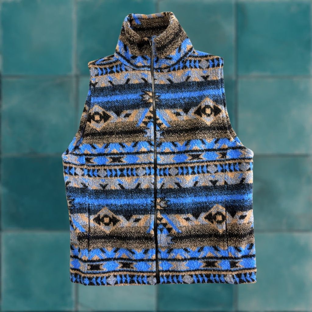 Vintage VINTAGE Bear Ridge by Willis Vest Mens Large Blue Brown Aztec Wool Blend USA Size US L / EU 52-54 / 3 - 1 Thumbnail
