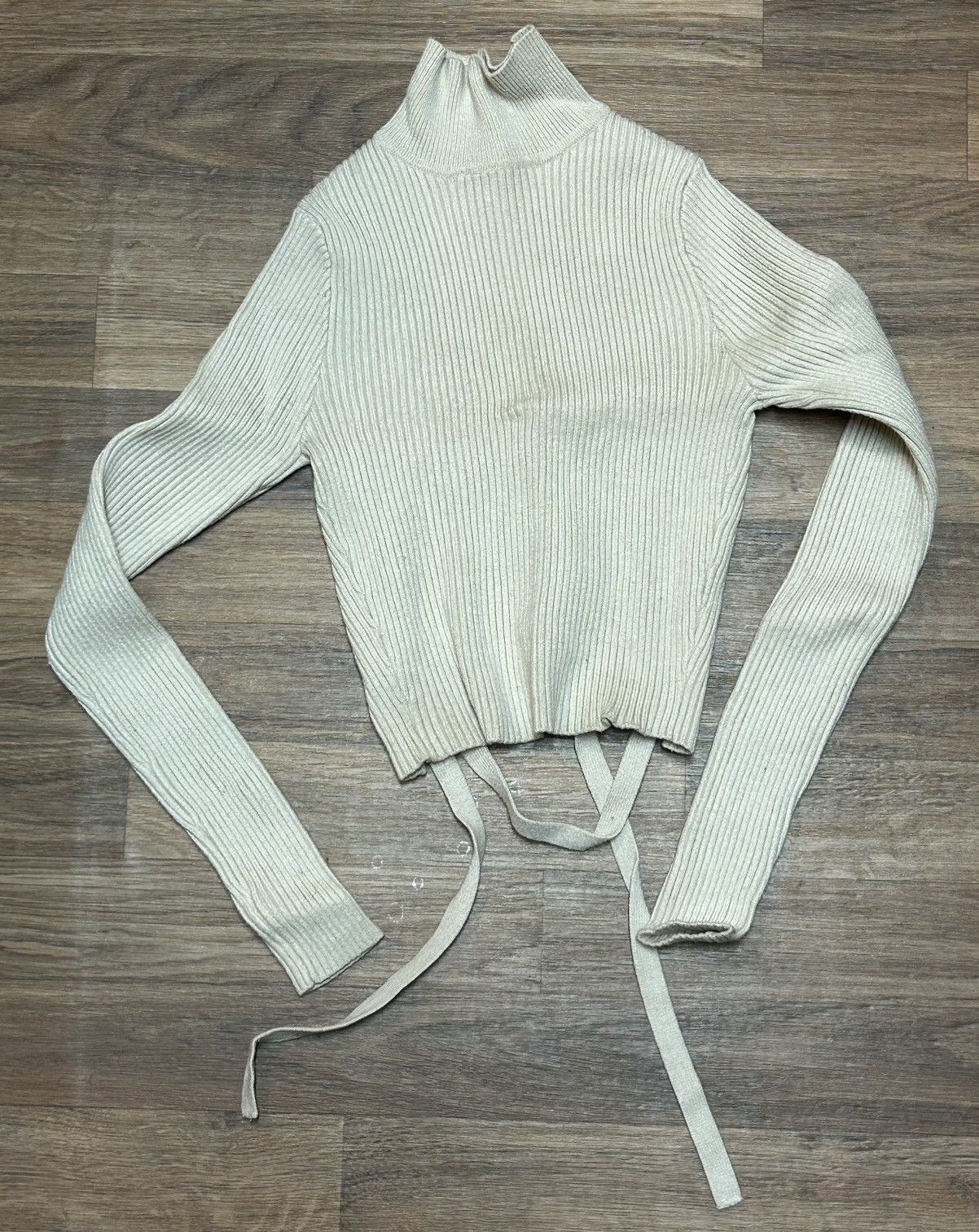 Zara Zara cream colored mock neck lace up open back top Size S / US 4 / IT 40 - 1 Thumbnail