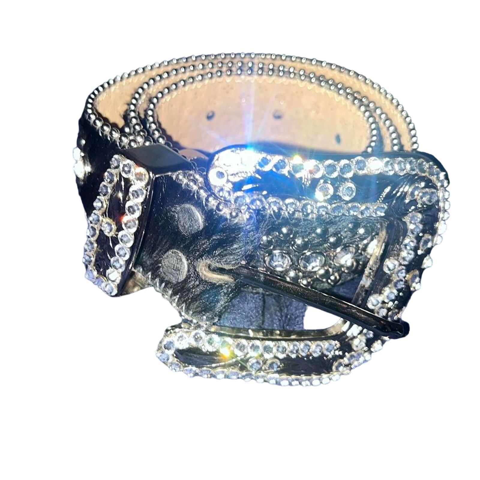 B.B. Simon BB Simon vintage VERONICA Black Pony Hair Studded Belt Size 30 - 1 Thumbnail