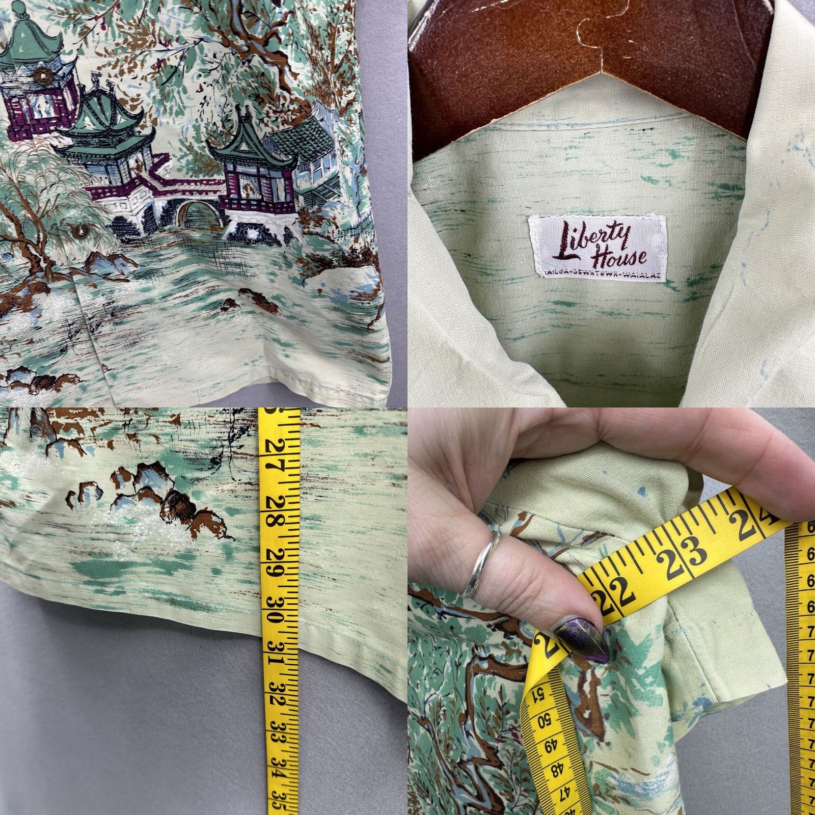 BONSAI VINTAGE Liberty House Hawaii Short Sleeve Shirt Men XL Ivory 1960s Aloha Bonsai Waialae Coin Button Size US XL / EU 56 / 4 - 8 Thumbnail