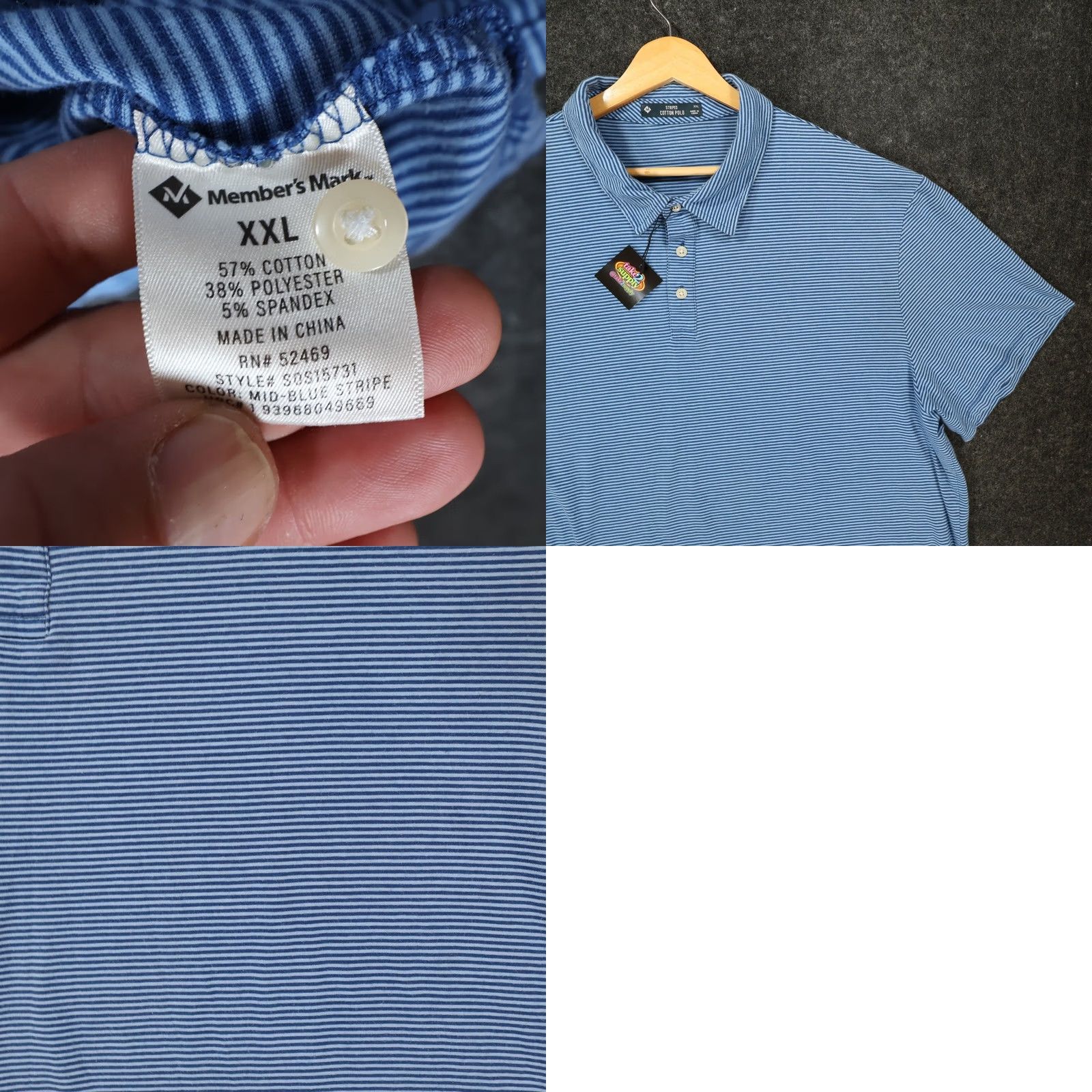 Vintage Member's Mark Polo Shirt Mens XXL Blue Striped Cotton Blend Size US XXL / EU 58 / 5 - 8 Thumbnail