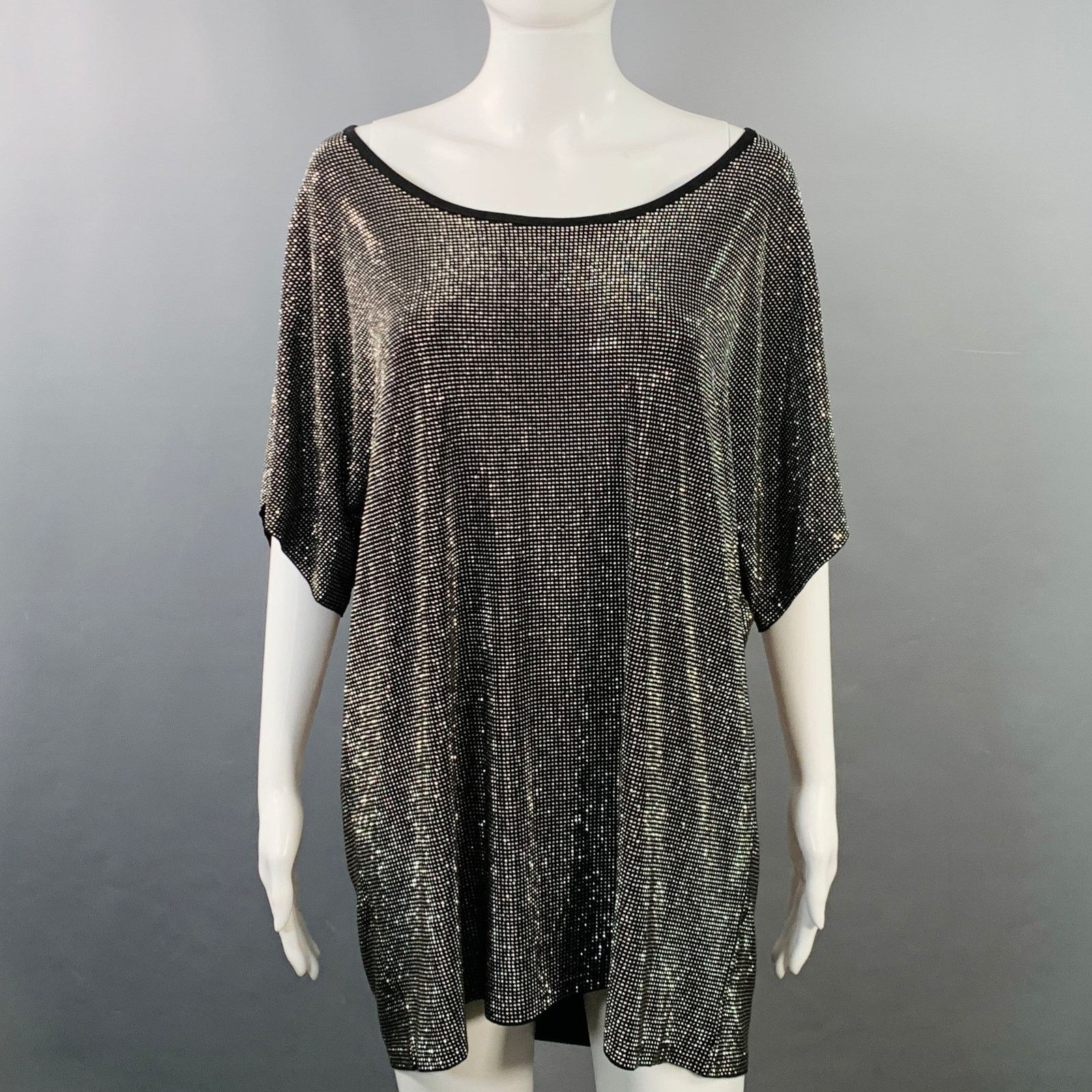 Balmain BALMAIN Black Silver Dolman Sleeves Scoop Neck T-Shirt Size XS / US 0-2 / IT 36-38 - 1 Thumbnail