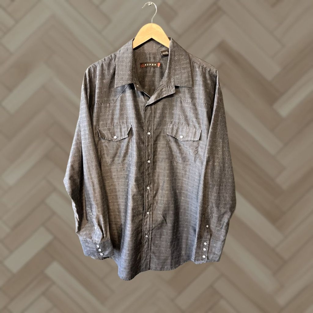 Roper Roper Mens Gray Snap Up Long Sleeve Dress Shirt 2XL Size 48R - 1 Thumbnail
