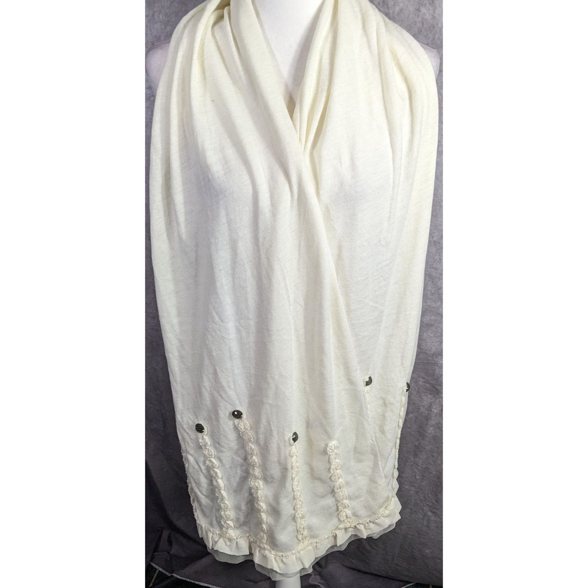 Other Vintage French Coquette White Scarf With Lace & Button Accen Size ONE SIZE - 10 Thumbnail