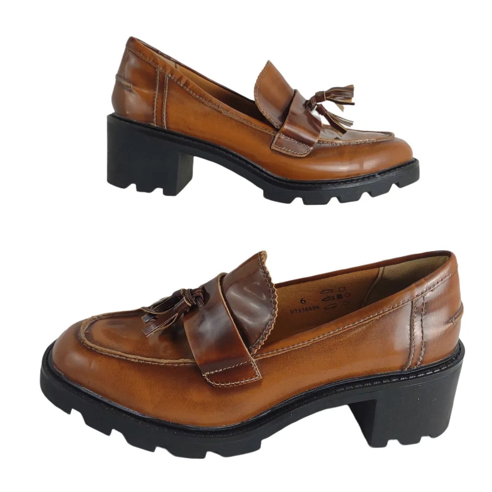Marks Spencer Marks & Spencer Women's 6 Leather Tassel Block Heel Shoes Loafers in Brown