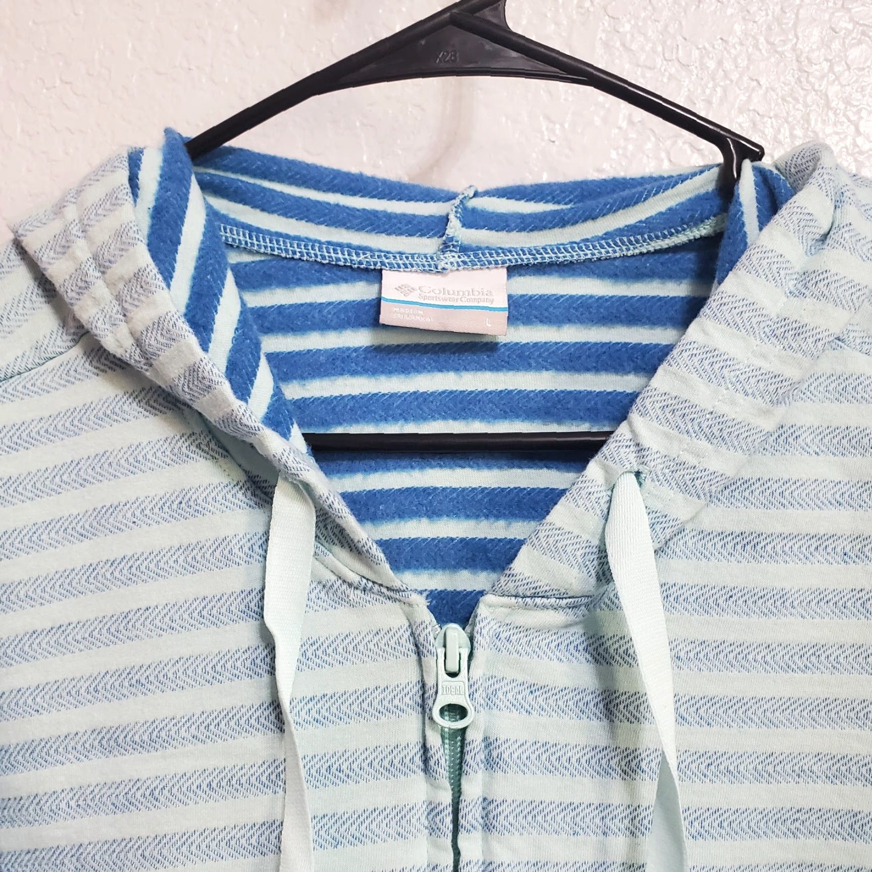 Vintage Columbia Hoodie Women L Blue Striped Full Zip Cotton Blend Beach Coastal Spring Fall Summer Womens Size L / US 10 / IT 46 - 4 Thumbnail