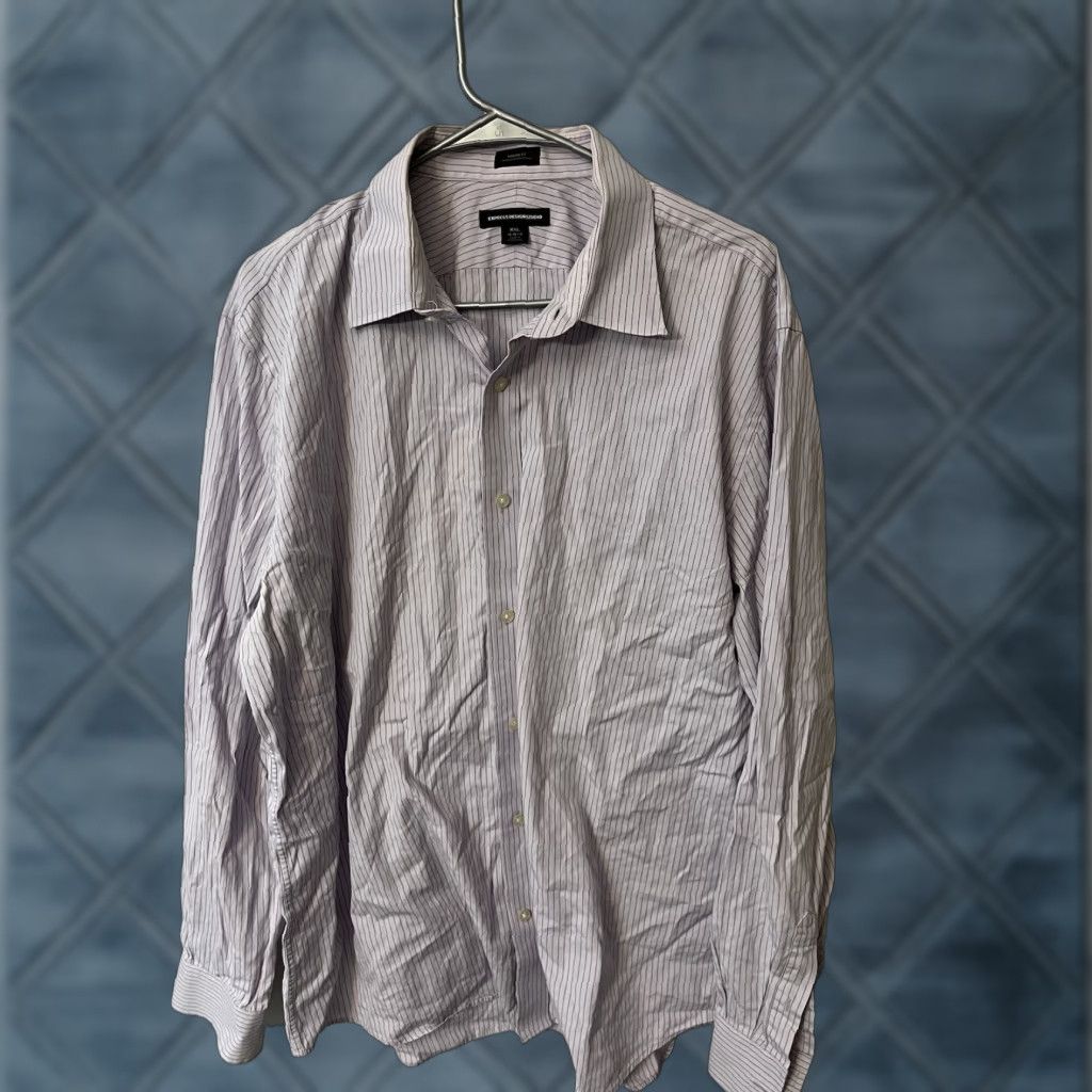 Express Express Shirt Dress Shirt XXL Men Purple Striped Modern Button Closure 100% Cotton Size 48R - 1 Thumbnail