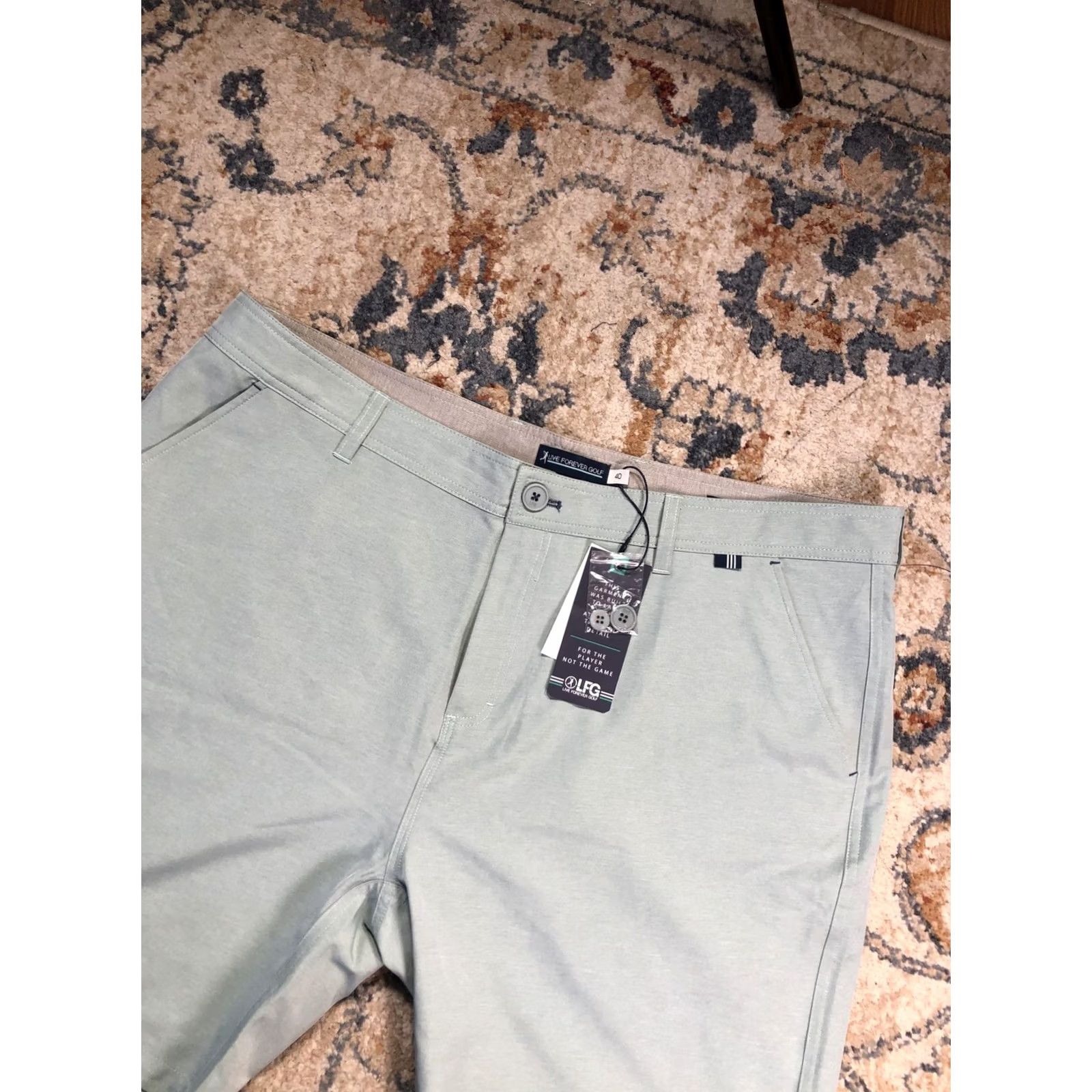 Vintage Live Forever Golf Shorts Mens 40 Green Coast To Course Hybrid Stretch 9 Inseam Size US 40 / EU 56 - 6 Thumbnail