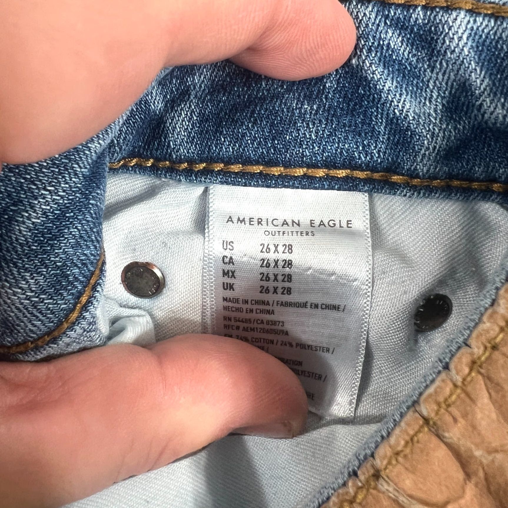 American Eagle Outfitters American Eagle Jeans Mens 26x28 Slim Straight Distressed Denim Blue Stretch Size US 26 / EU 42 - 6 Thumbnail
