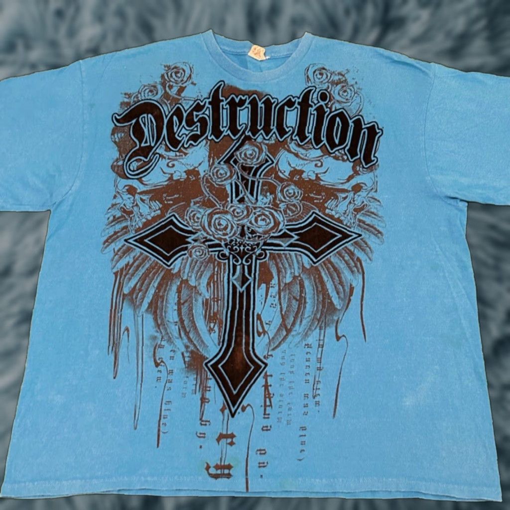 Vintage VINTAGE Destruction MMA Wings Cross Grunge Punk Hip Hop VTG Shirt Mens 2XL Blue Shirt Mens XXL Size US XXL / EU 58 / 5 - 1 Thumbnail