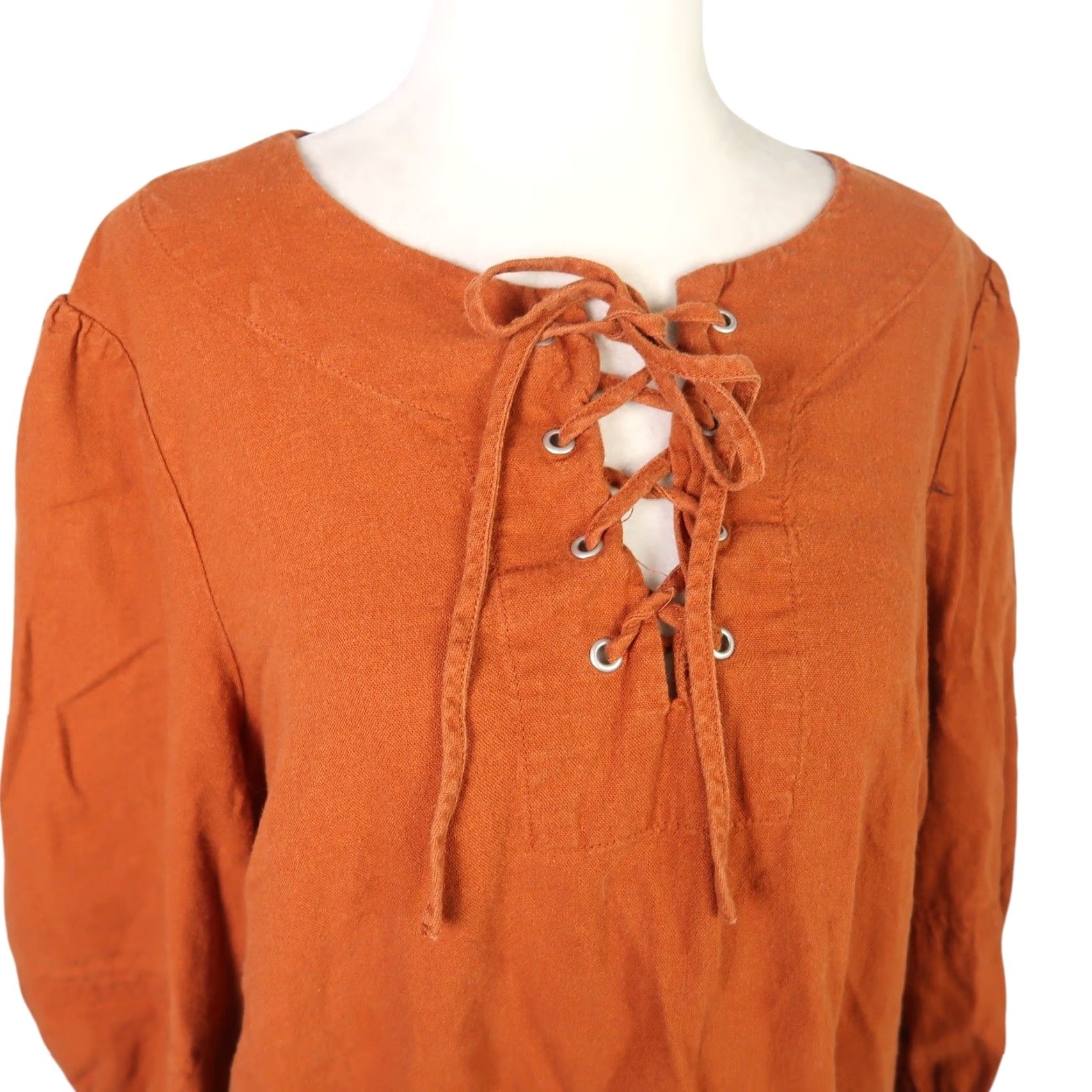 Vintage Who What Wear dress rust orange lace-up linen blend mini L Size L / US 10 / IT 46 - 2 Thumbnail