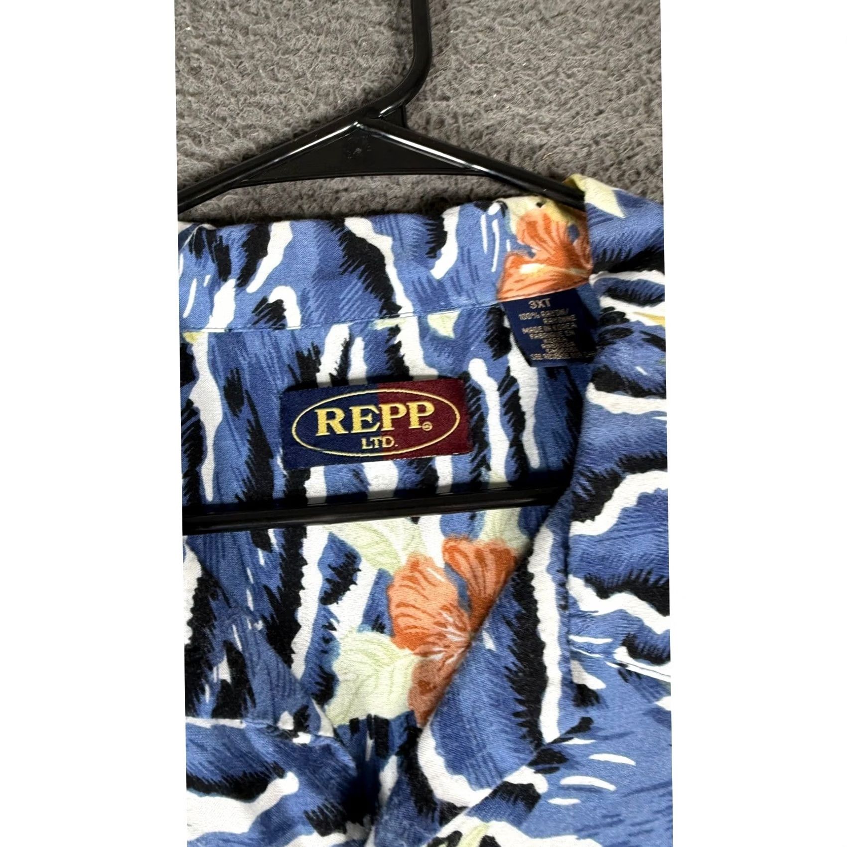 Vintage REPP LTD. Blue Marlin Fish Floral Hawaiian Shirt Button Up 3XL Mens Big & Tall Size US XXL / EU 58 / 5 - 2 Thumbnail