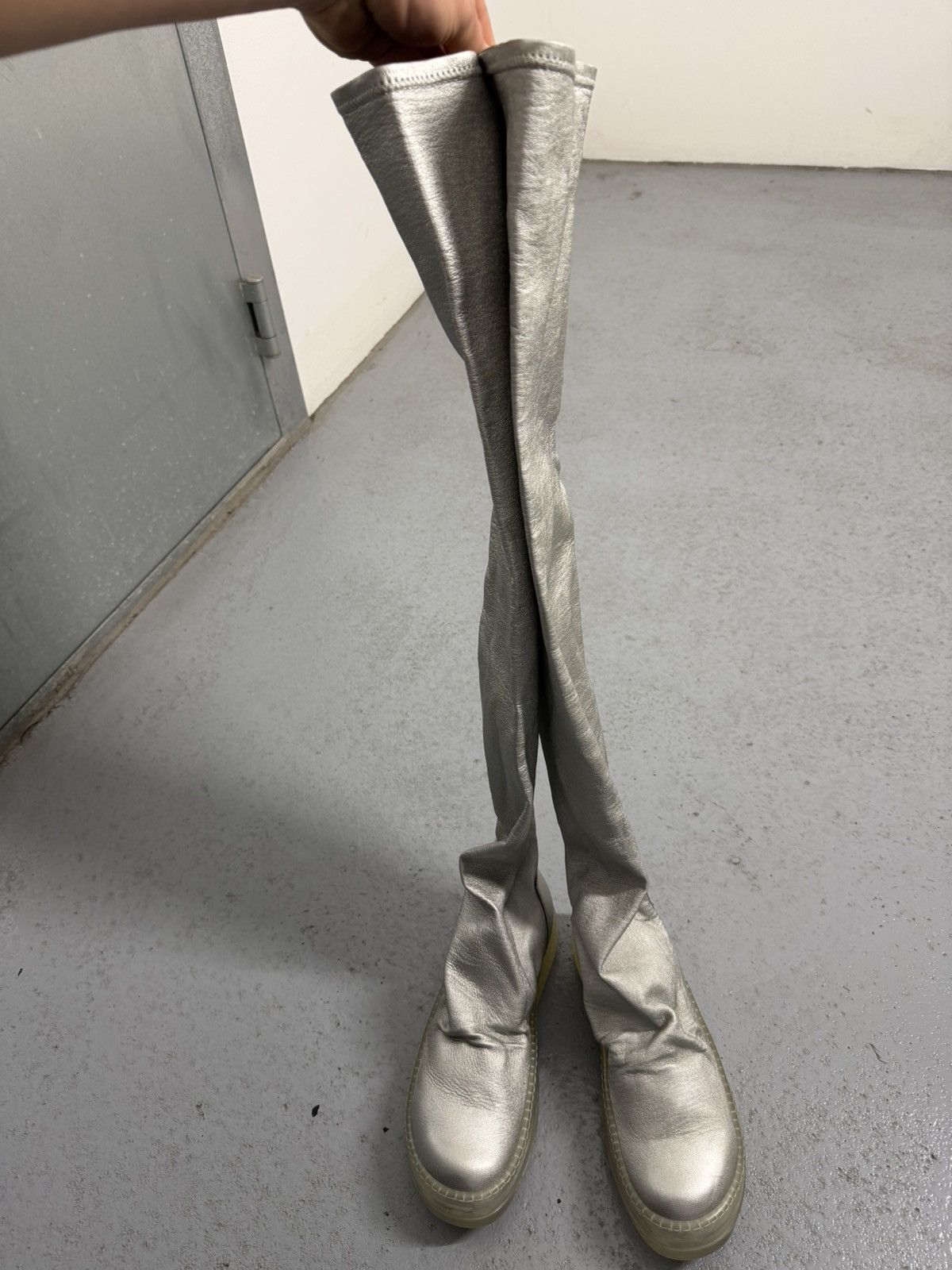 Rick Owens Rick Owens Silver Overknee Socks Sneakers Size US 7 / IT 37 - 8 Thumbnail