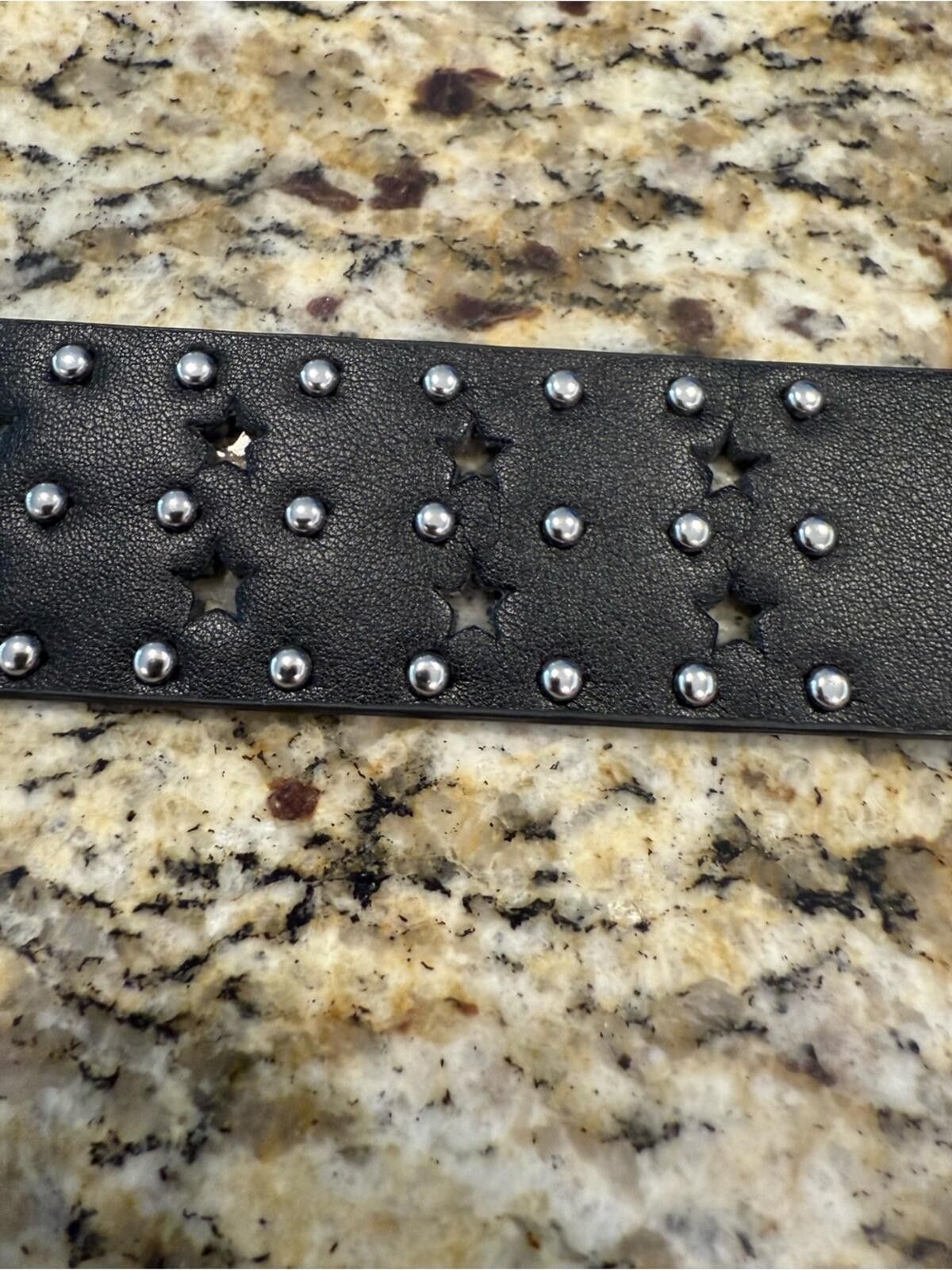 Other Faux leather black belt star cutout silver studs western 42” Size ONE SIZE - 5 Thumbnail