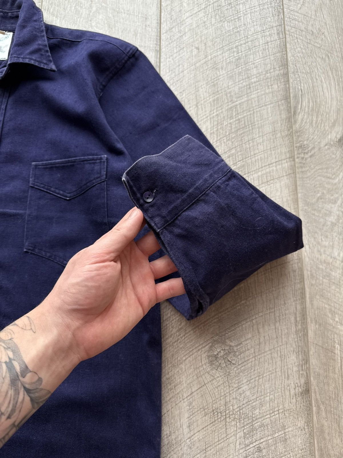 Vintage Soft Dark Blue Work Shirt by Scottcraft Washed Cotton Twill Size US L / EU 52-54 / 3 - 9 Thumbnail