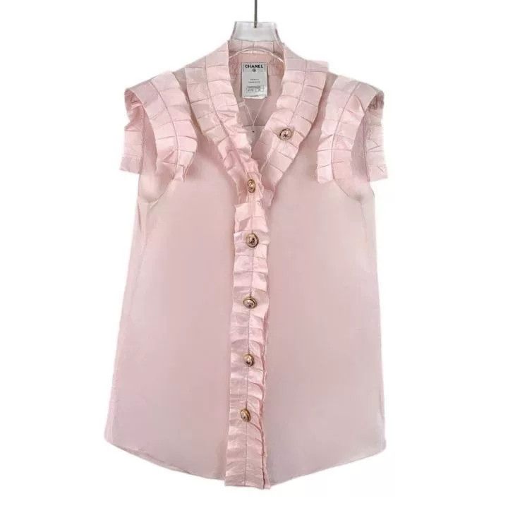 Chanel Chanel Pink Silk Ruffle Sleeveless Blouse Size S / US 4 / IT 40 - 1 Thumbnail