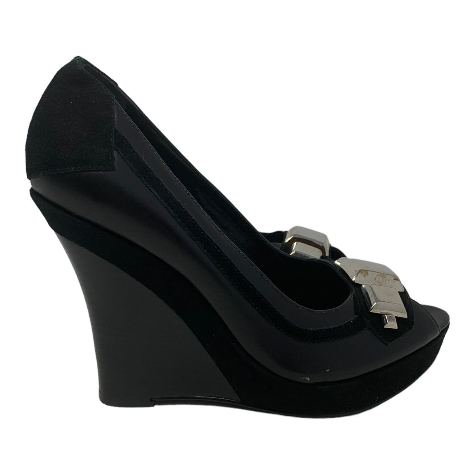 Karen Millen Karen Millen Black Leather Peep Toes Wedge Shoes size 39 - 8 Size US 8 / IT 38 - 7 Thumbnail