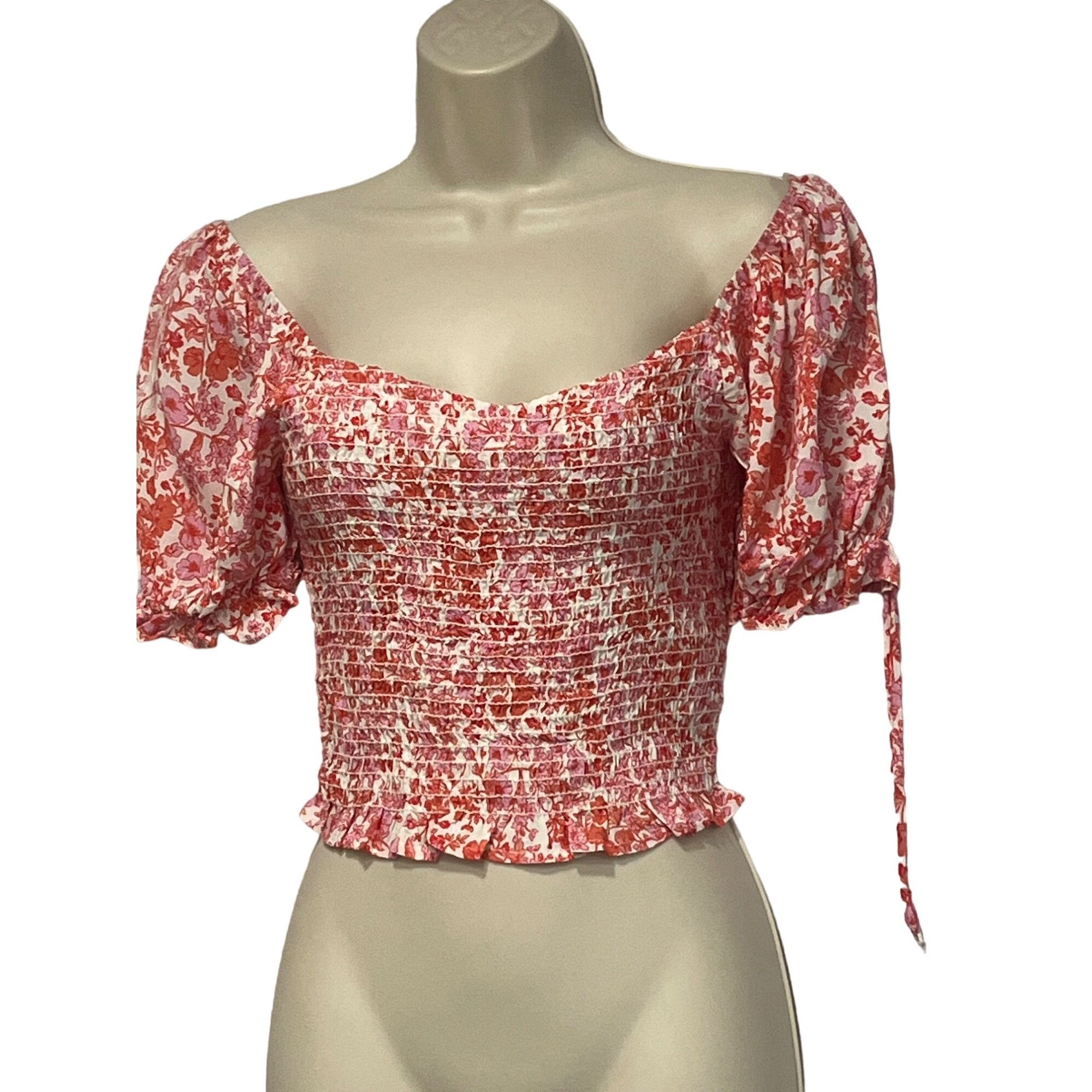 Other Lush Women’s Smocked Bodice Tie-sleeve Printed Blouse, Cream Size XS / US 0-2 / IT 36-38 - 2 Thumbnail
