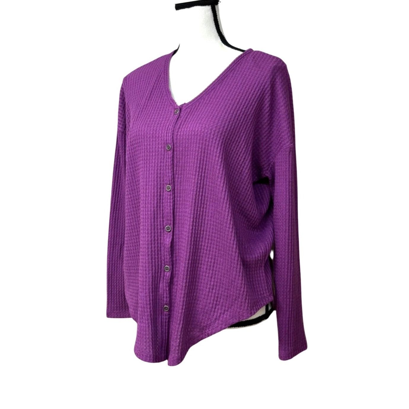 Style & Co Style & Co Women’s Knit Tie Hem Thermal Button up Top, Vivid Size S / US 4 / IT 40 - 10 Thumbnail
