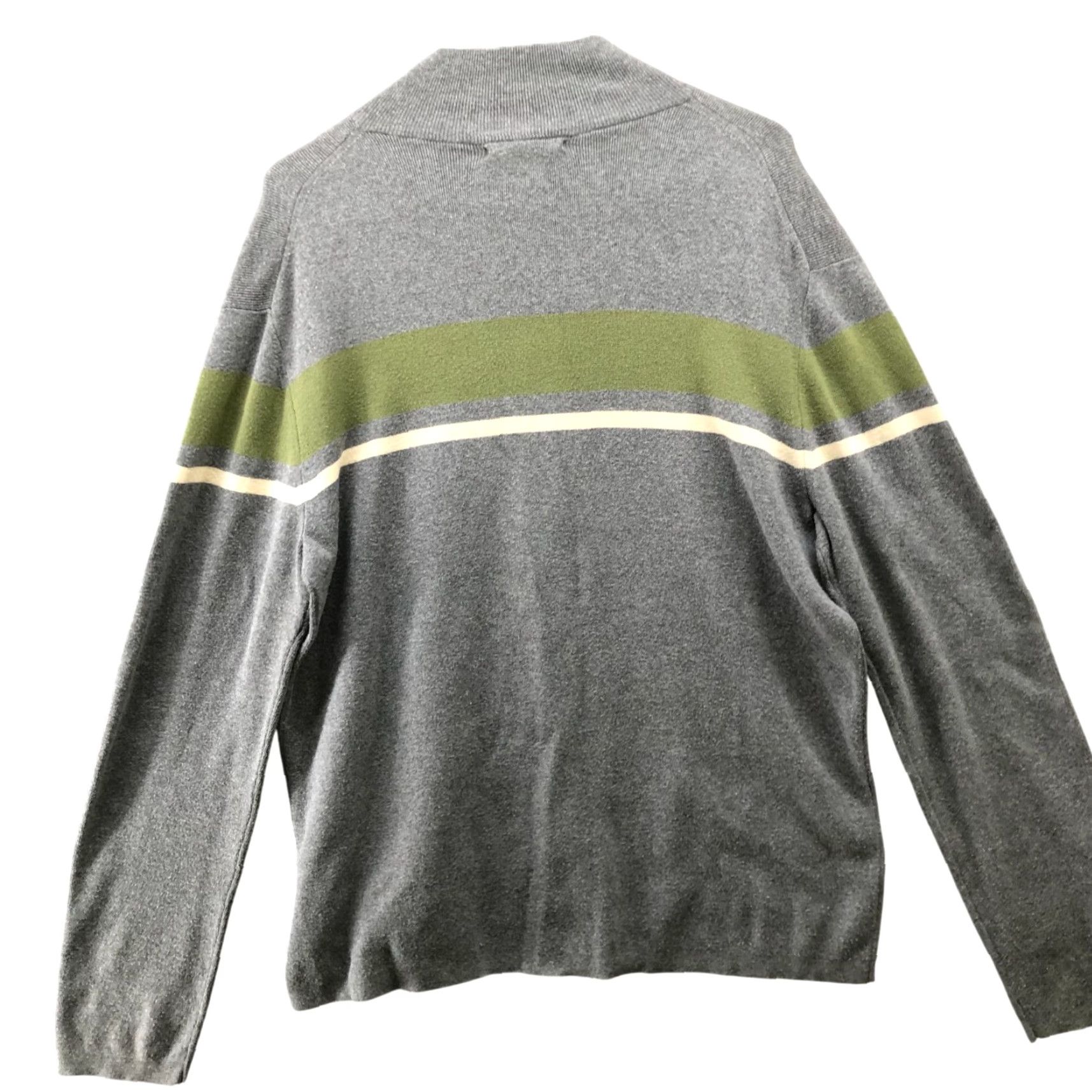 Banana Republic VTG Banana Republic Full Zip Sweater Mens M Gray Green Stripe Knit Cotton Size US M / EU 48-50 / 2 - 2 Thumbnail