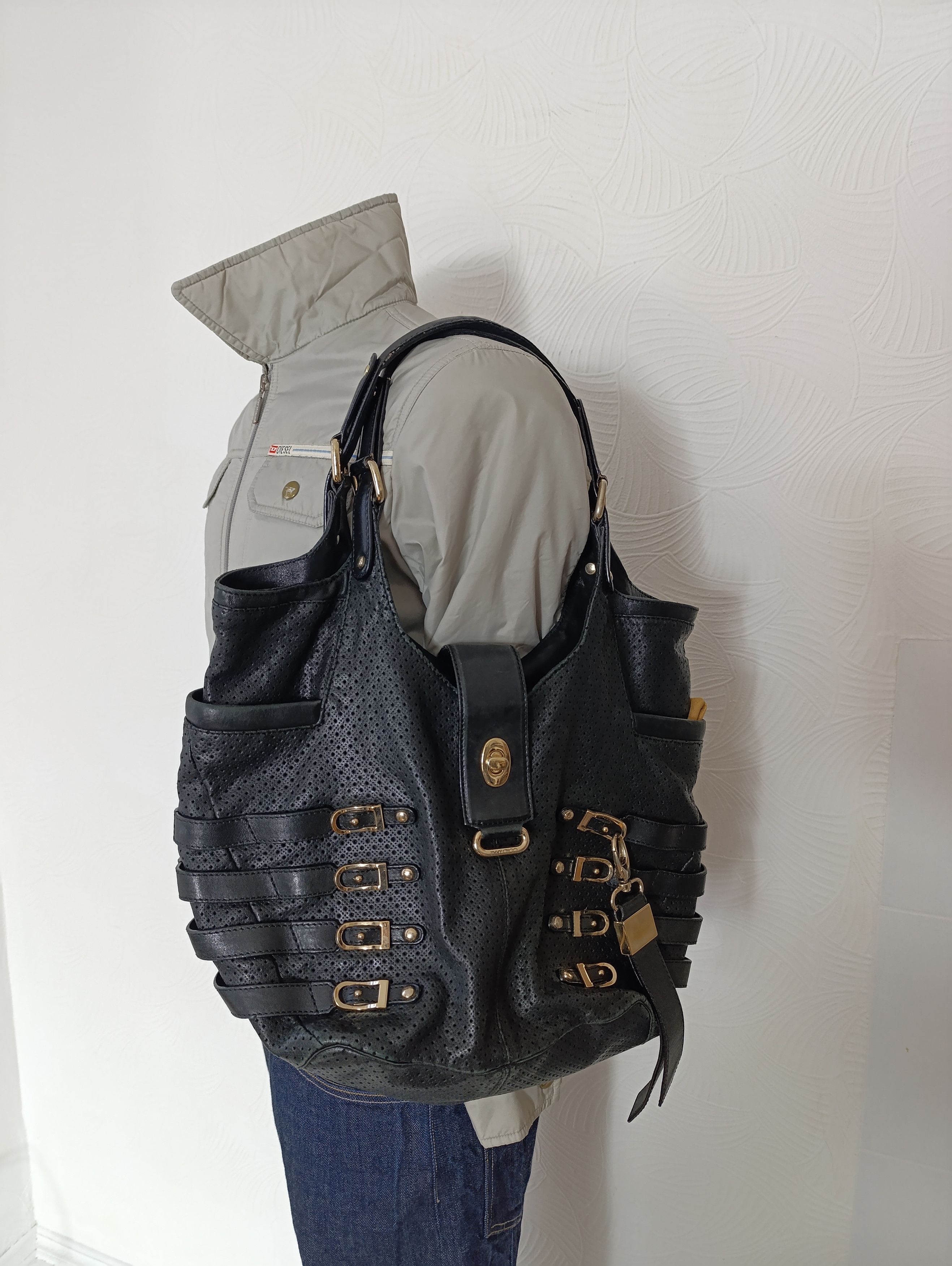 Jimmy Choo Jimmy Choo Black Perforated Leather Gold Hardware Bree Bag Size ONE SIZE - 2 Thumbnail