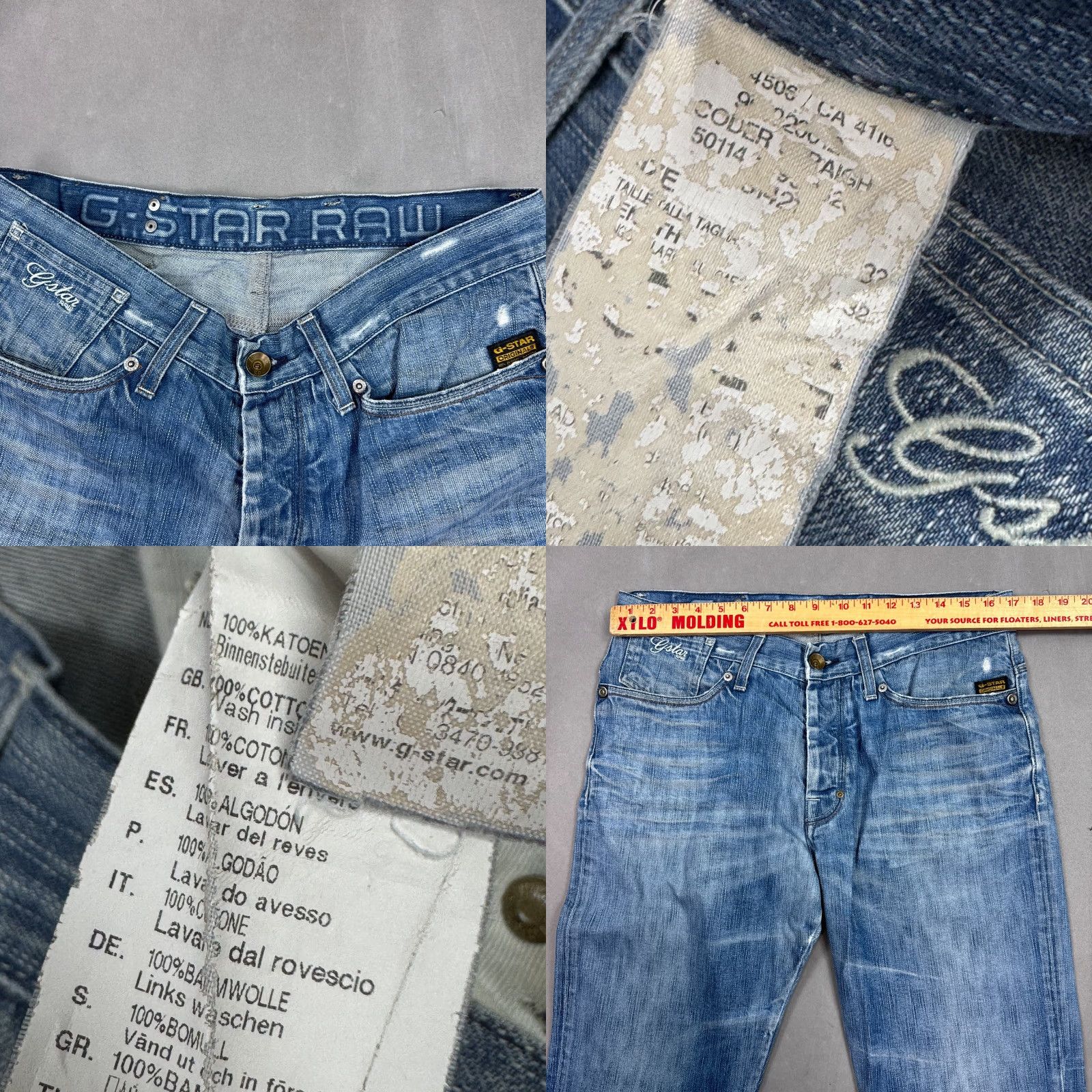 G-Star G Star Raw Jeans Mens 34x32 Blue Coder Button Fly Faded Distressed Denim 5-Pocket Straight Regular Jeans Mens XS? Size US 33 - 8 Thumbnail