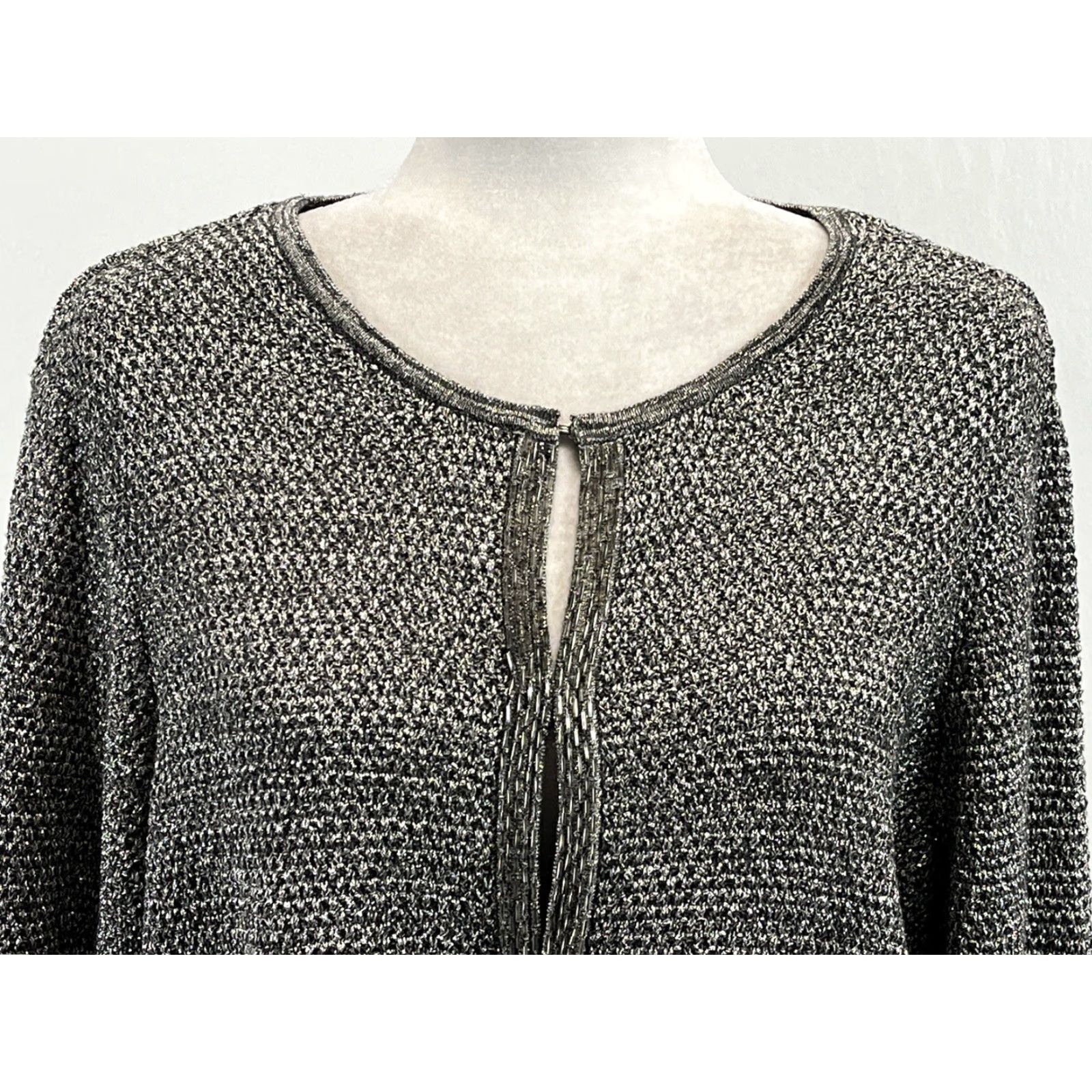 Charter Club Women’s Charter Club Knit Silver Cardigan Sweater 3X Plus Beaded Trim Stretch Size XXL / US 16-18 / IT 52-54 - 5 Thumbnail