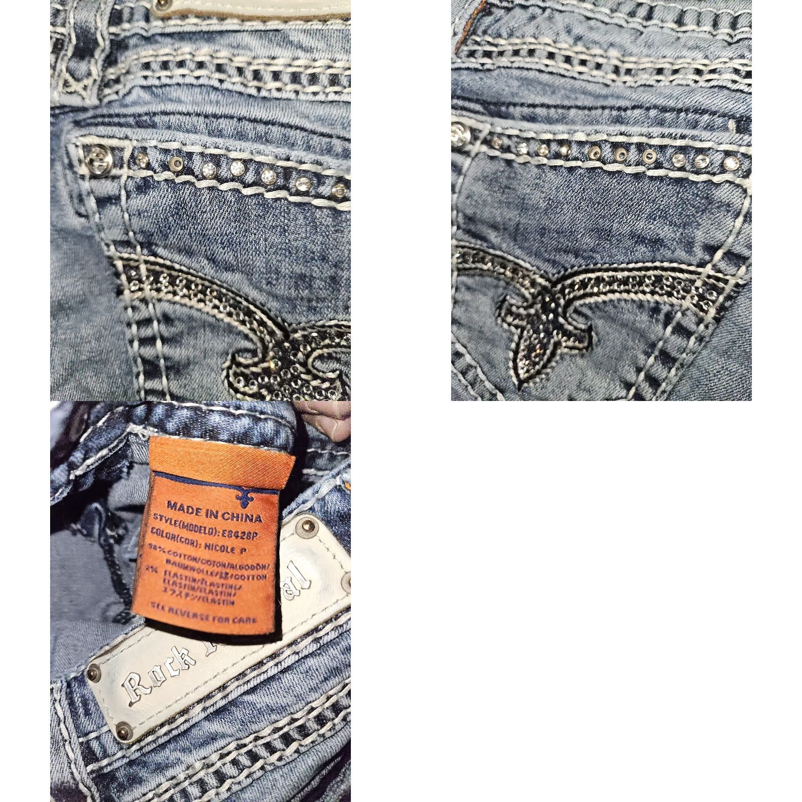 Vintage Rock Revival Nicole Capris Women's 26 Low Rise Rhinestones Western Cowboy Logo Jeans Capris Blue Rock Size ONE SIZE - 9 Thumbnail