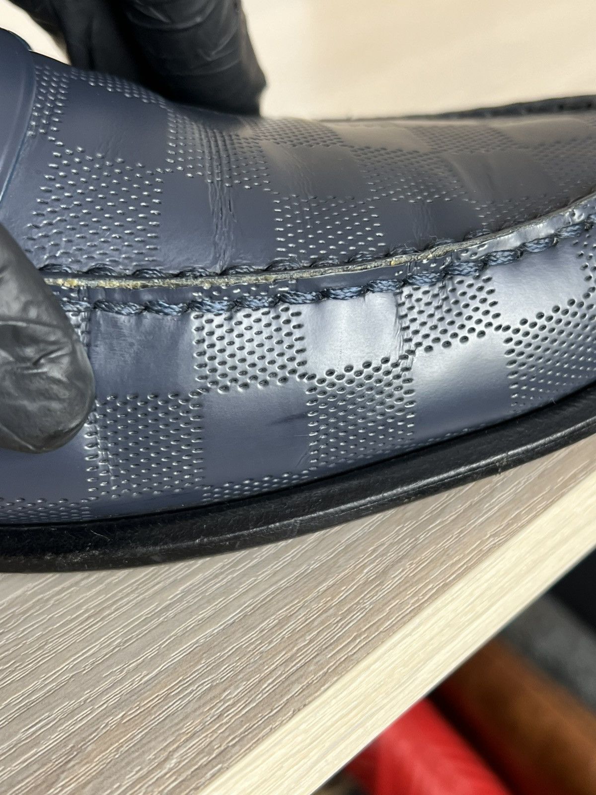 Louis Vuitton Louis Vuitton Damier Embossed Leather Penny Loafers Blue 10 Size US 10 / EU 43 - 17 Thumbnail