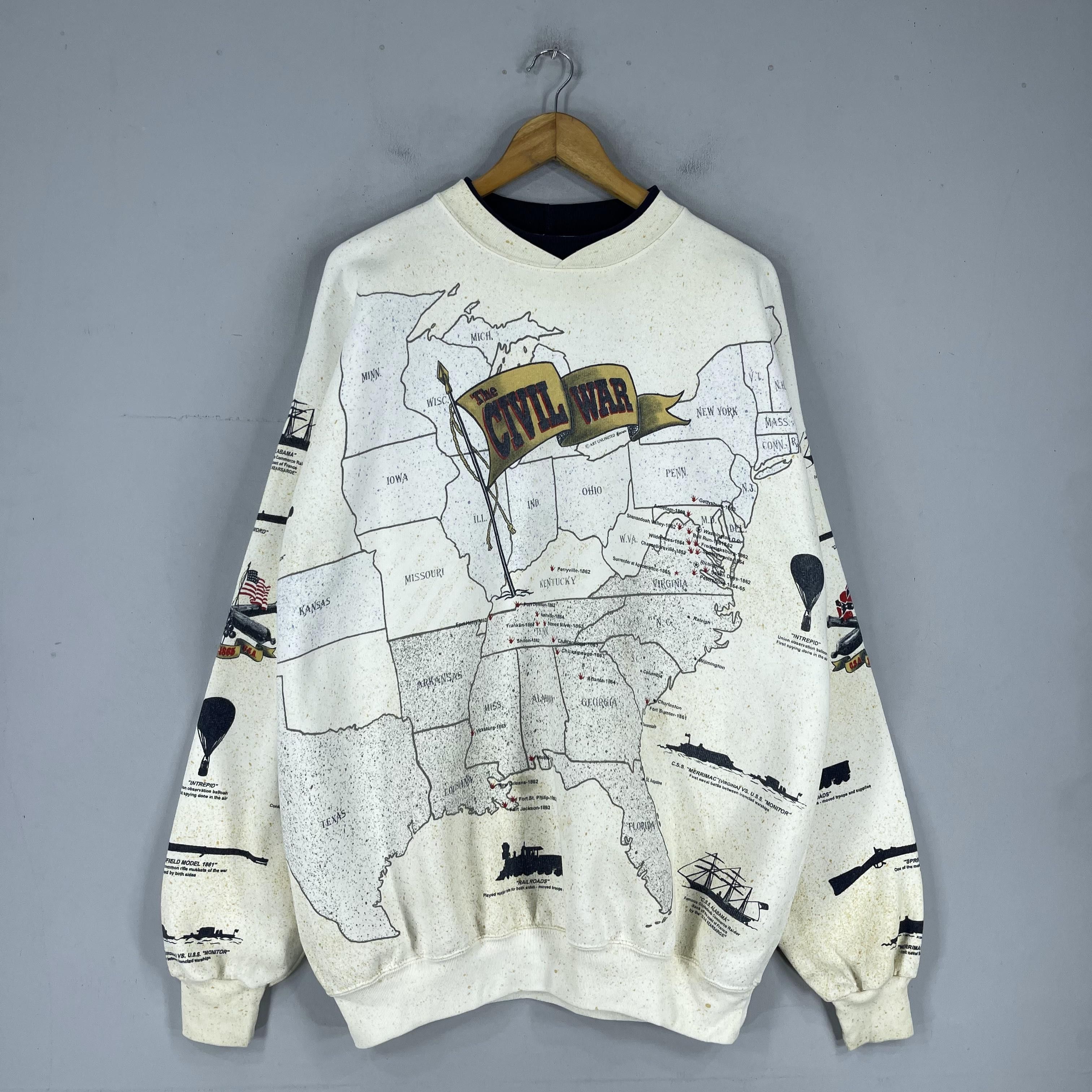 Vintage Vintage 90s American CIVIL WAR Over Printed Sweatshirt Size US XXL / EU 58 / 5 - 3 Thumbnail