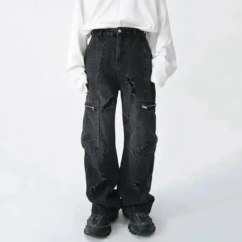 Japanese Brand Retro straight leg ripped loose jeans Size US 32 / EU 48 - 1 Thumbnail