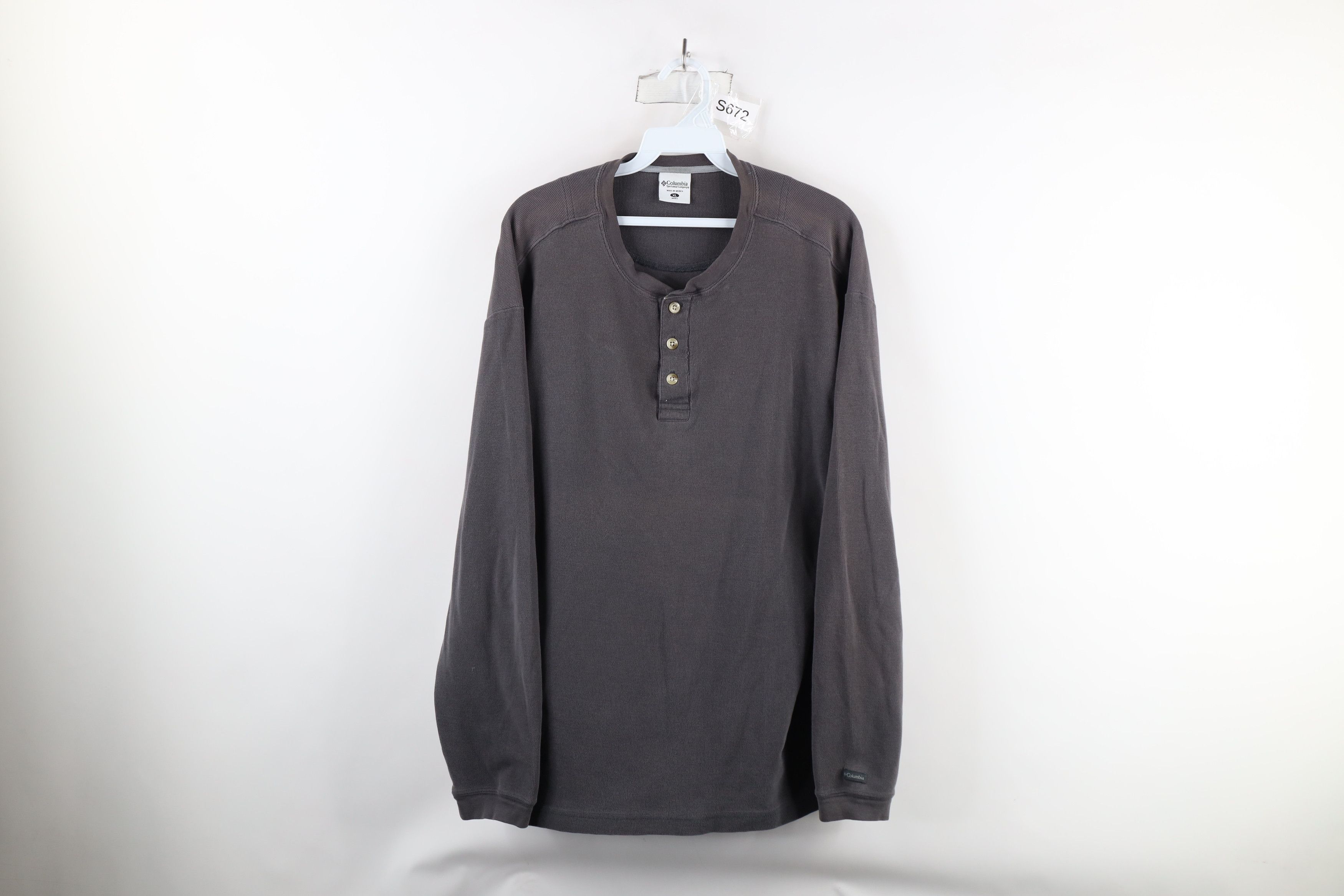 Columbia × Vintage Vintage Columbia Out Thermal Waffle Knit Henley T-Shirt Gray Size US XL / EU 56 / 4 - 1 Thumbnail