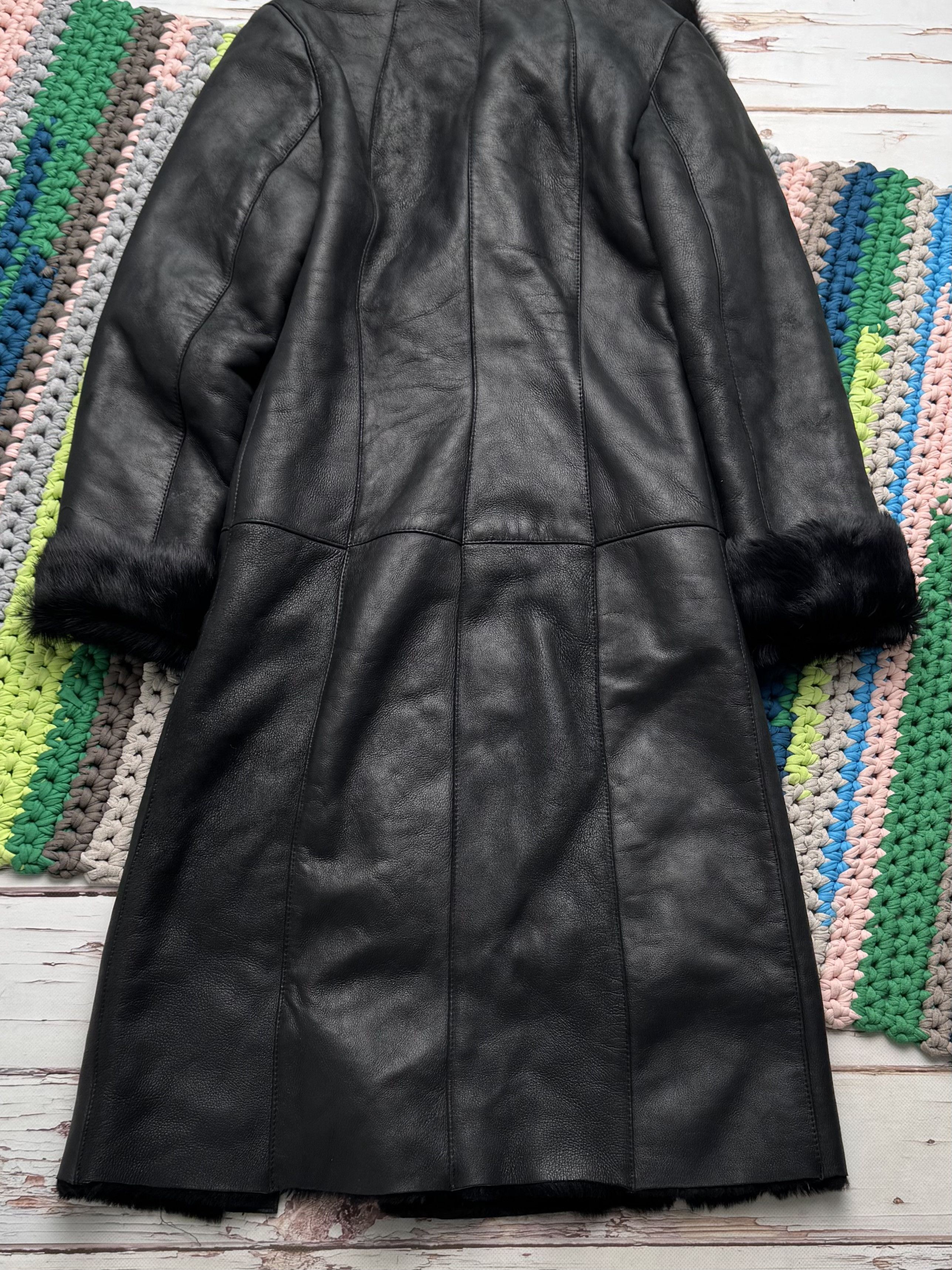 Vintage Vintage Sheepskin Leather Coat Black Fur Collar Long Jacket Size S / US 4 / IT 40 - 14 Thumbnail