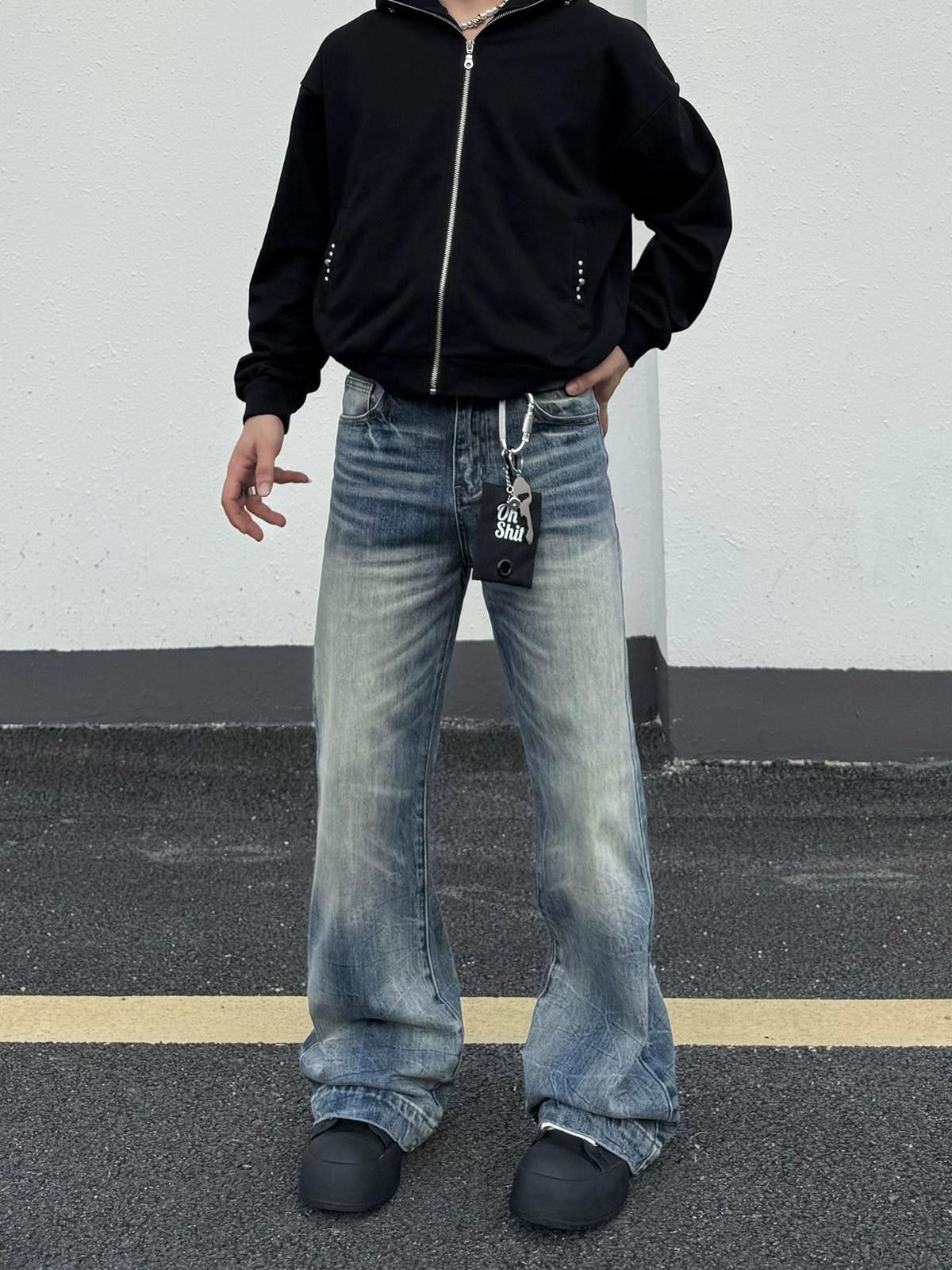 Jean Whiskered Blue Wide Leg Jeans, Loose Fit Denim Pants Size US 30 / EU 46 - 10 Thumbnail