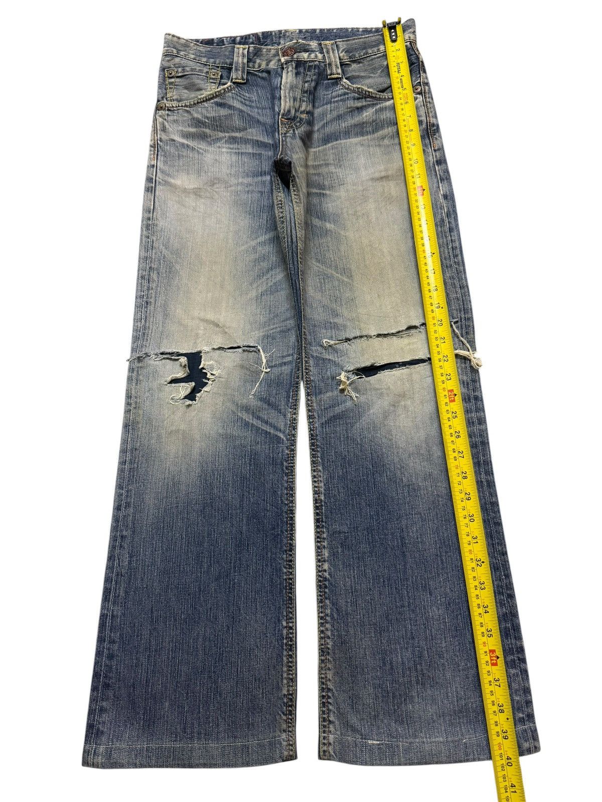 Edwin Vintage 90s Edwin 503 Mud Wash Faded Distress Wide Leg Baggy Size US 31 - 10 Thumbnail