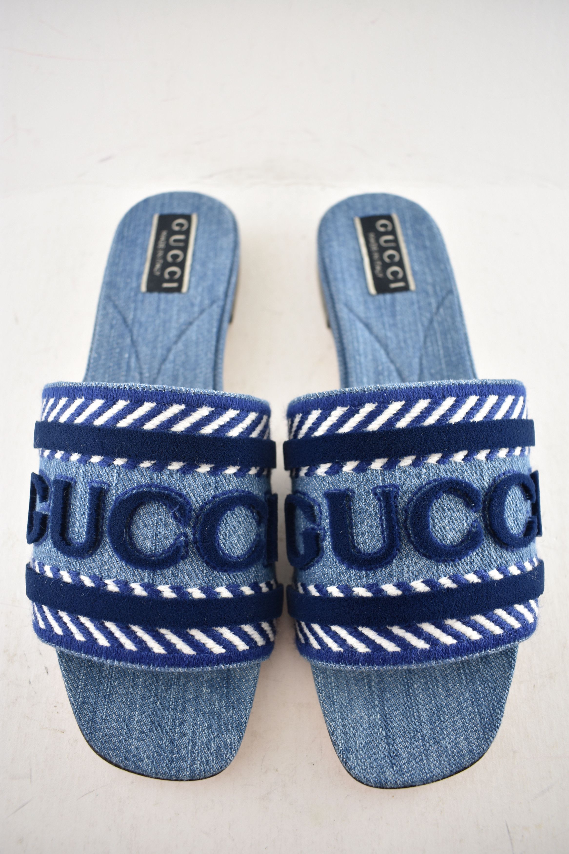 Gucci Gucci Jane Blue Denim Velvet Logo Mule Flat Slide Sandal 37 Size US 7 / IT 37 - 8 Thumbnail
